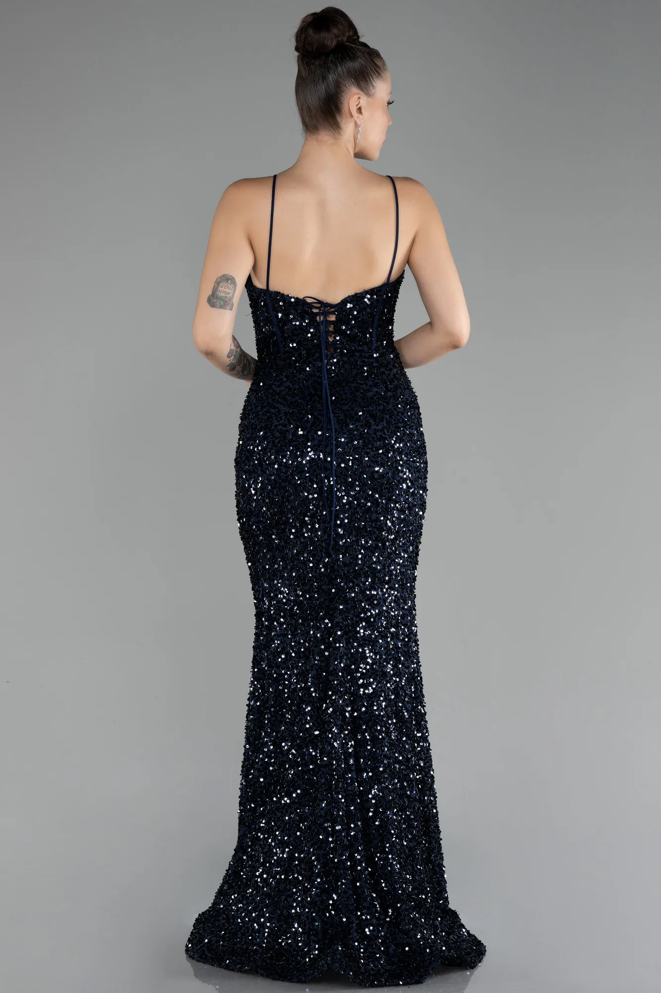 Navy Blue-Long Scaly Mermaid Evening Gown ABU4252