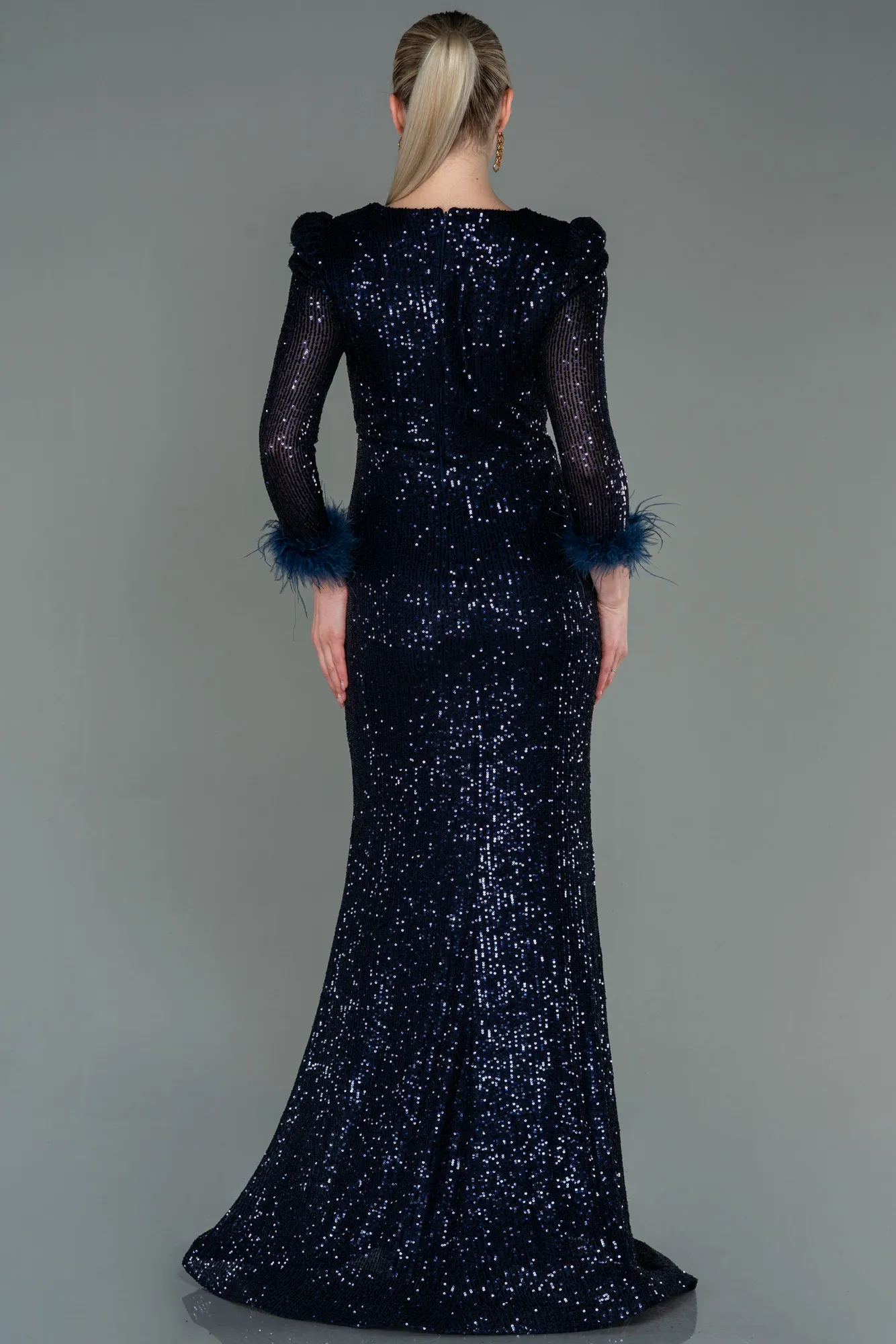 Navy Blue-Long Scaly Mermaid Prom Dress ABU3177