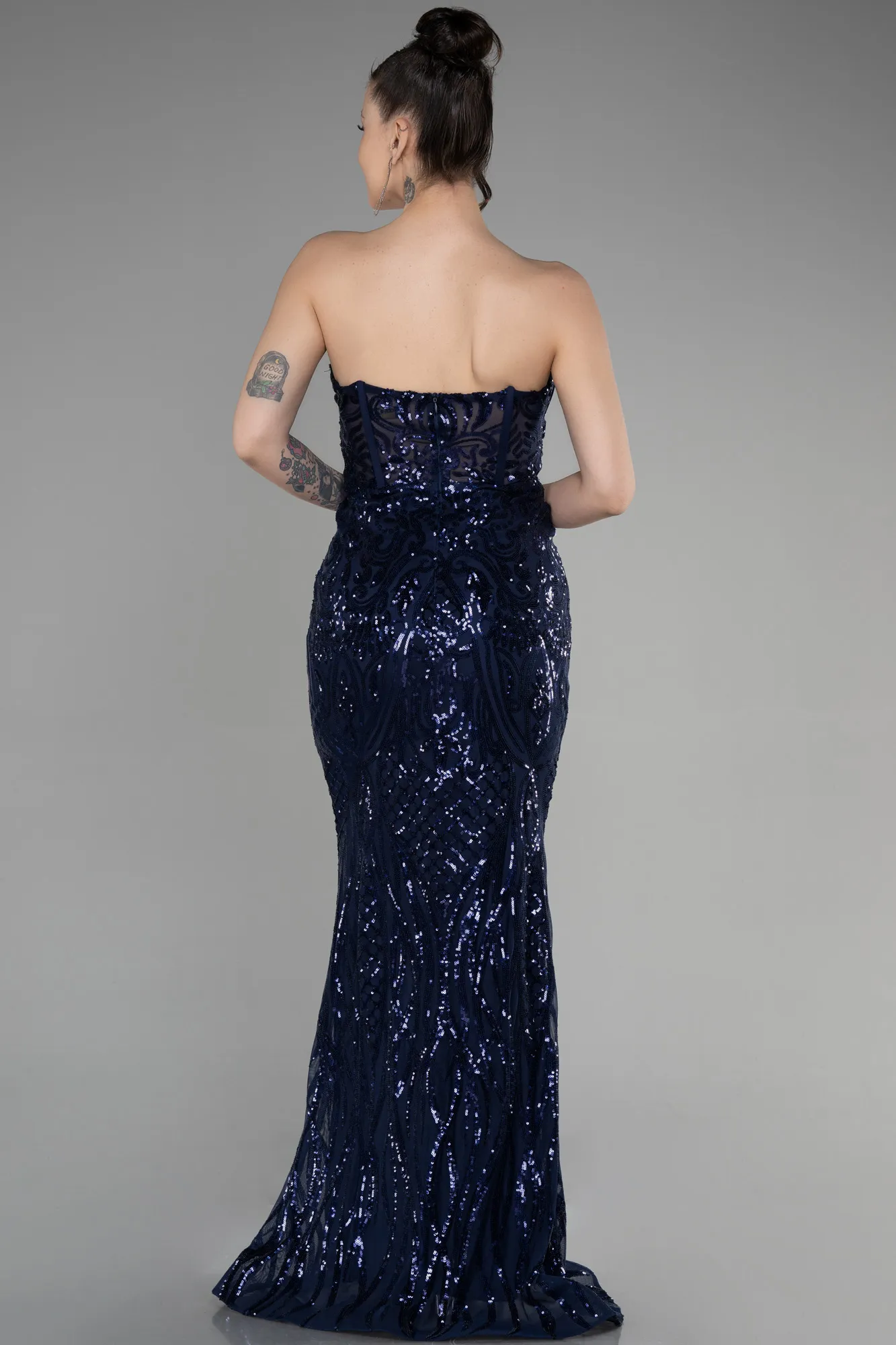 Navy Blue-Long Scaly Mermaid Prom Dress ABU3550