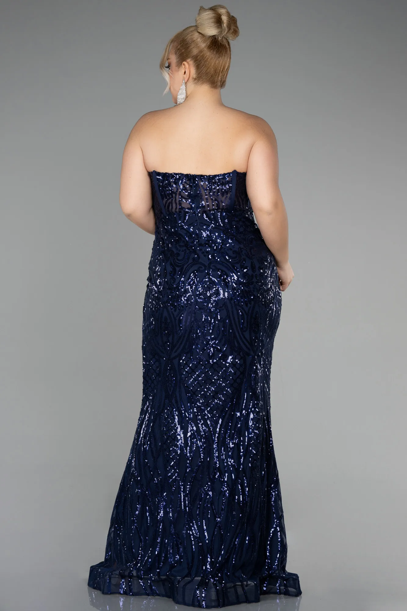 Navy Blue-Long Scaly Plus Size Engagement Dress ABU3552