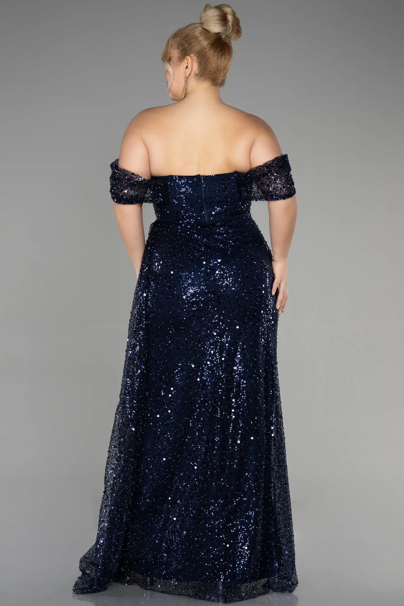 Navy Blue-Long Scaly Plus Size Engagement Dress ABU3579