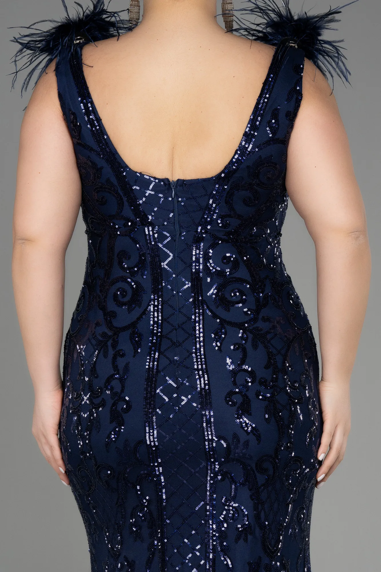 Navy Blue-Long Scaly Plus Size Engagement Dress ABU3671