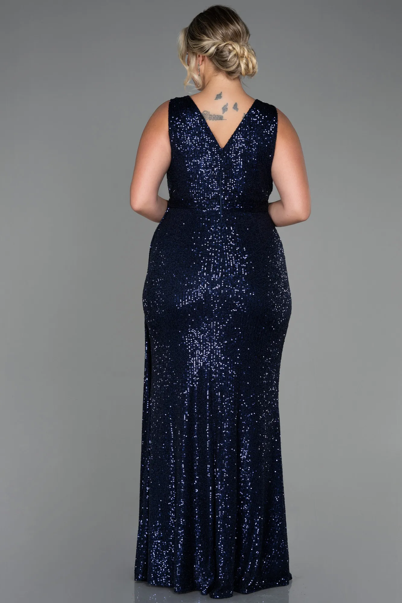 Navy Blue-Long Scaly Plus Size Evening Dress ABU3194