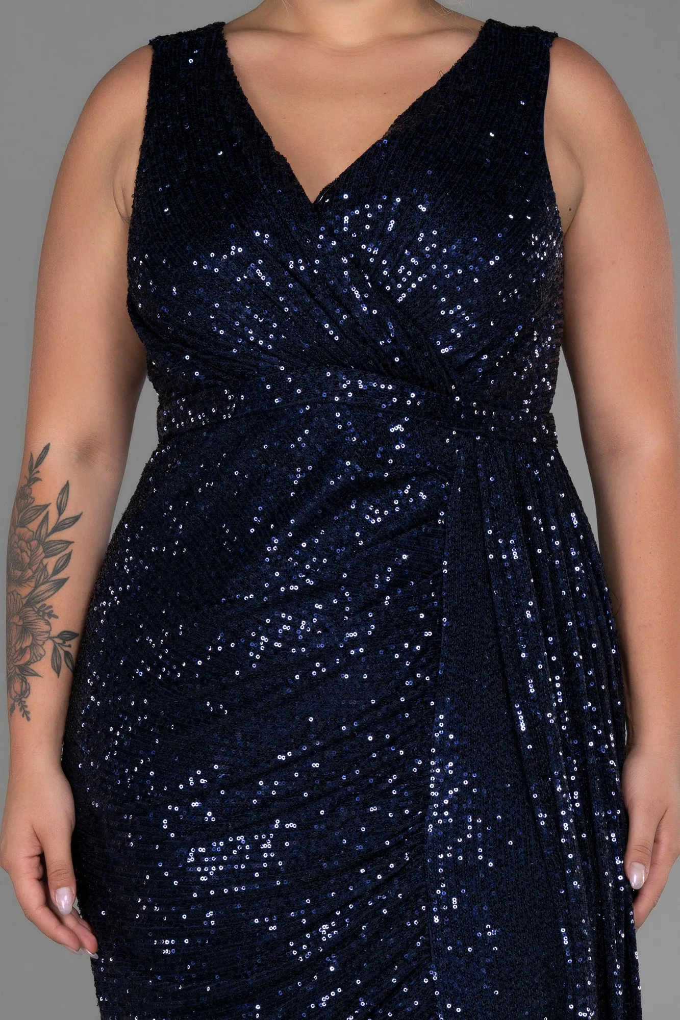 Navy Blue-Long Scaly Plus Size Evening Dress ABU3194