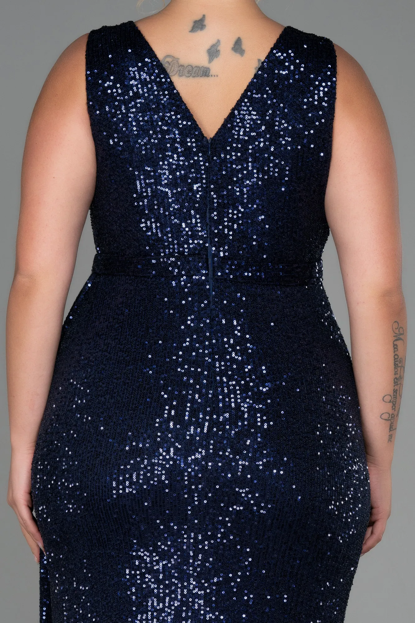 Navy Blue-Long Scaly Plus Size Evening Dress ABU3194