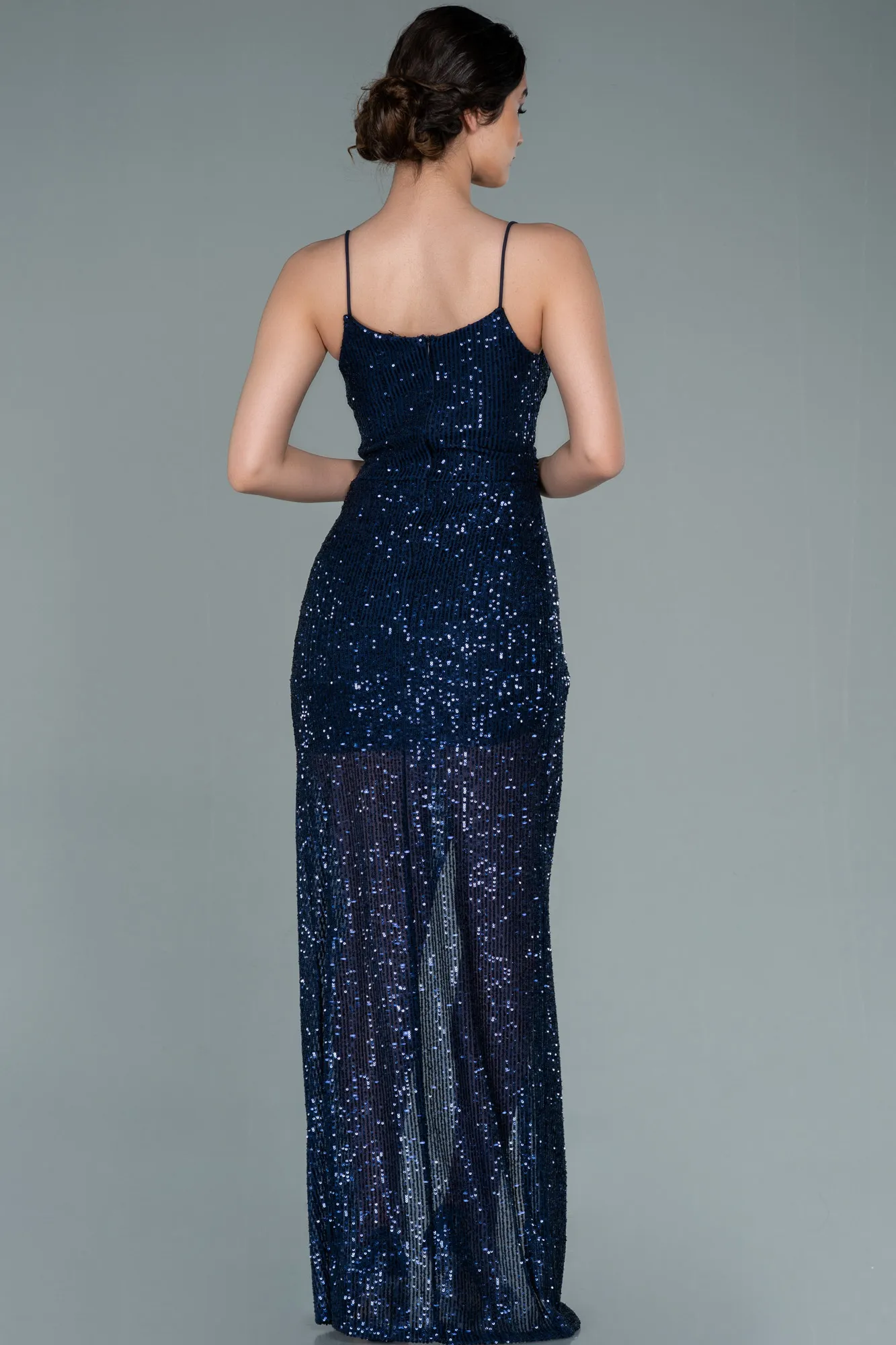 Navy Blue-Long Scaly Prom Gown ABU1880