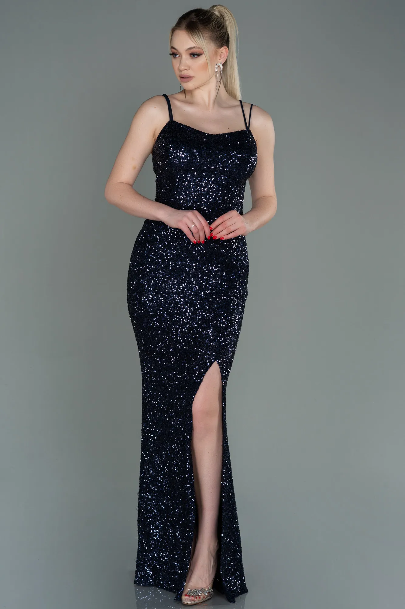 Navy Blue-Long Scaly Prom Gown ABU3118