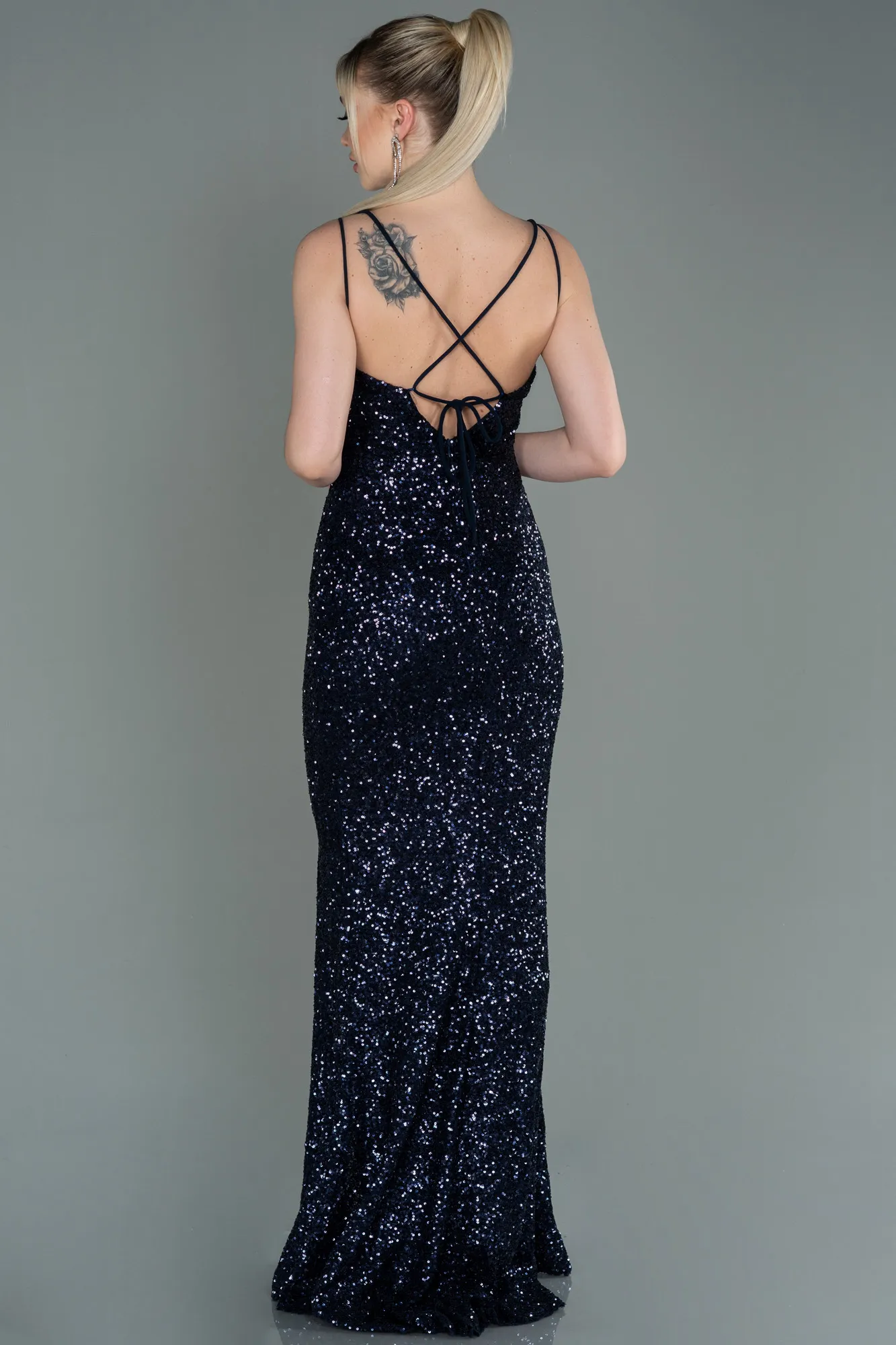 Navy Blue-Long Scaly Prom Gown ABU3118
