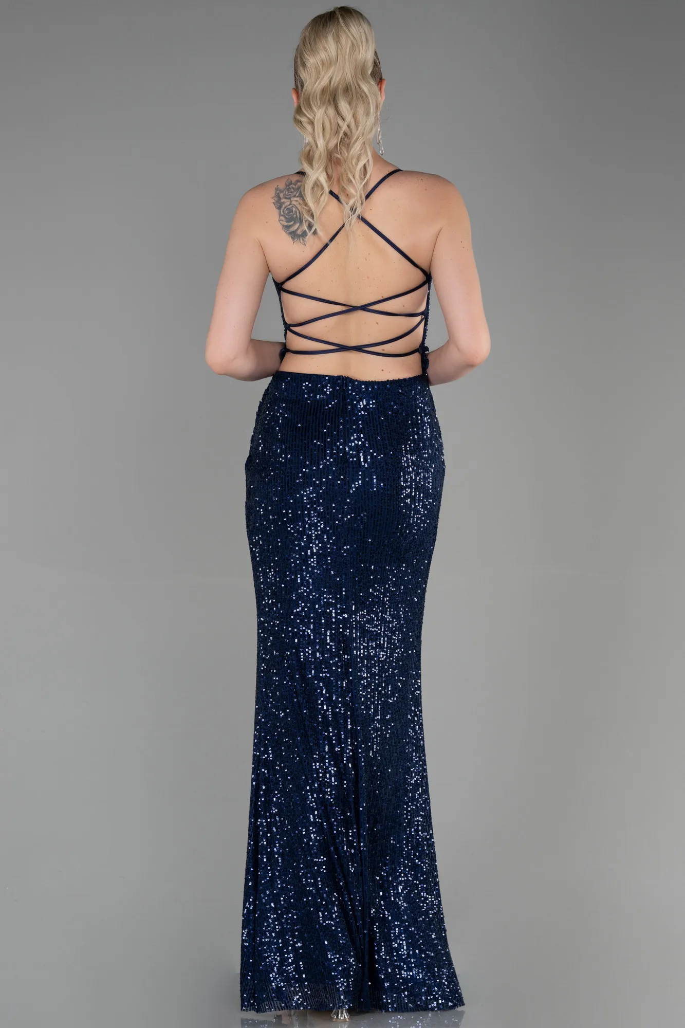 Navy Blue-Long Scaly Prom Gown ABU3346
