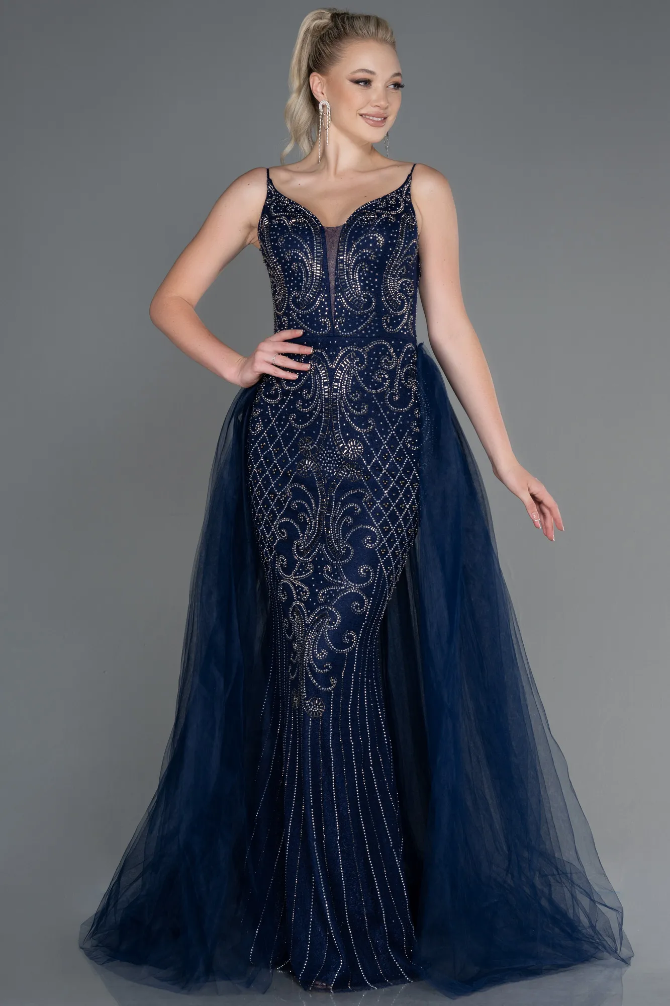 Navy Blue-Long Stony Haute Couture ABU3251