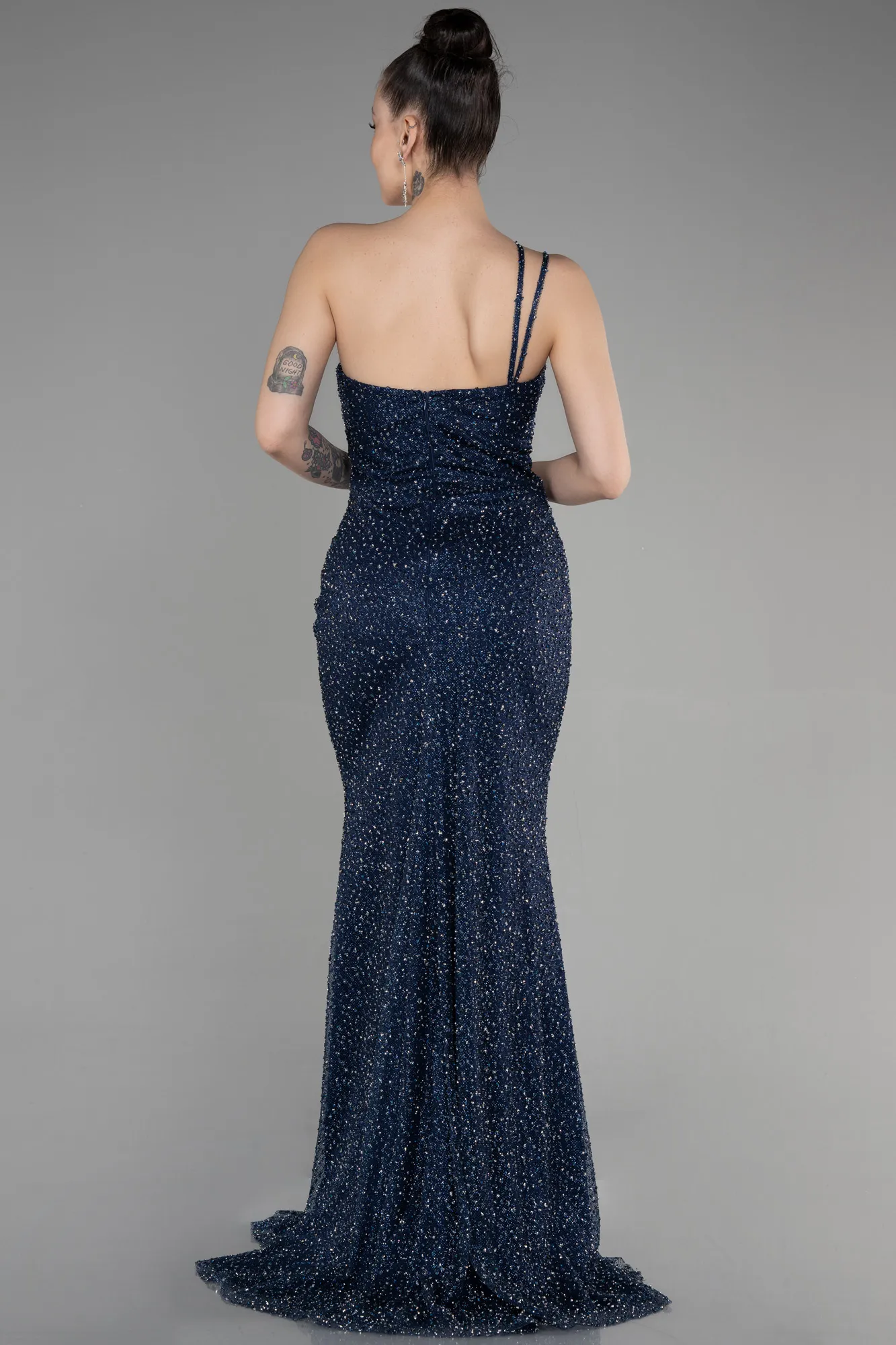 Navy Blue-Long Stony Haute Couture Dress ABU3563