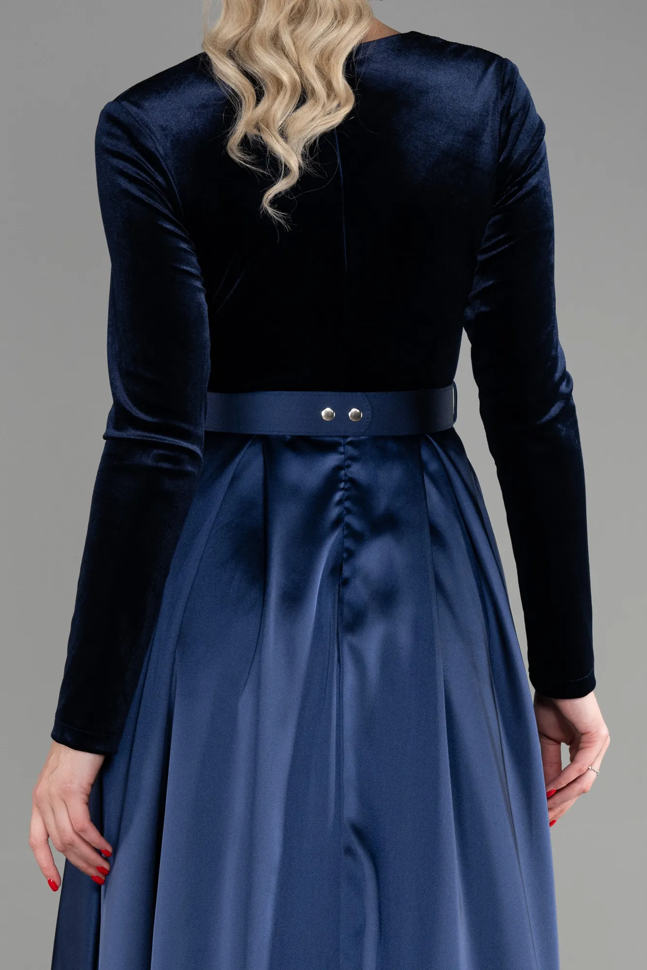 Navy Blue-Long Velvet Evening Dress ABU1523