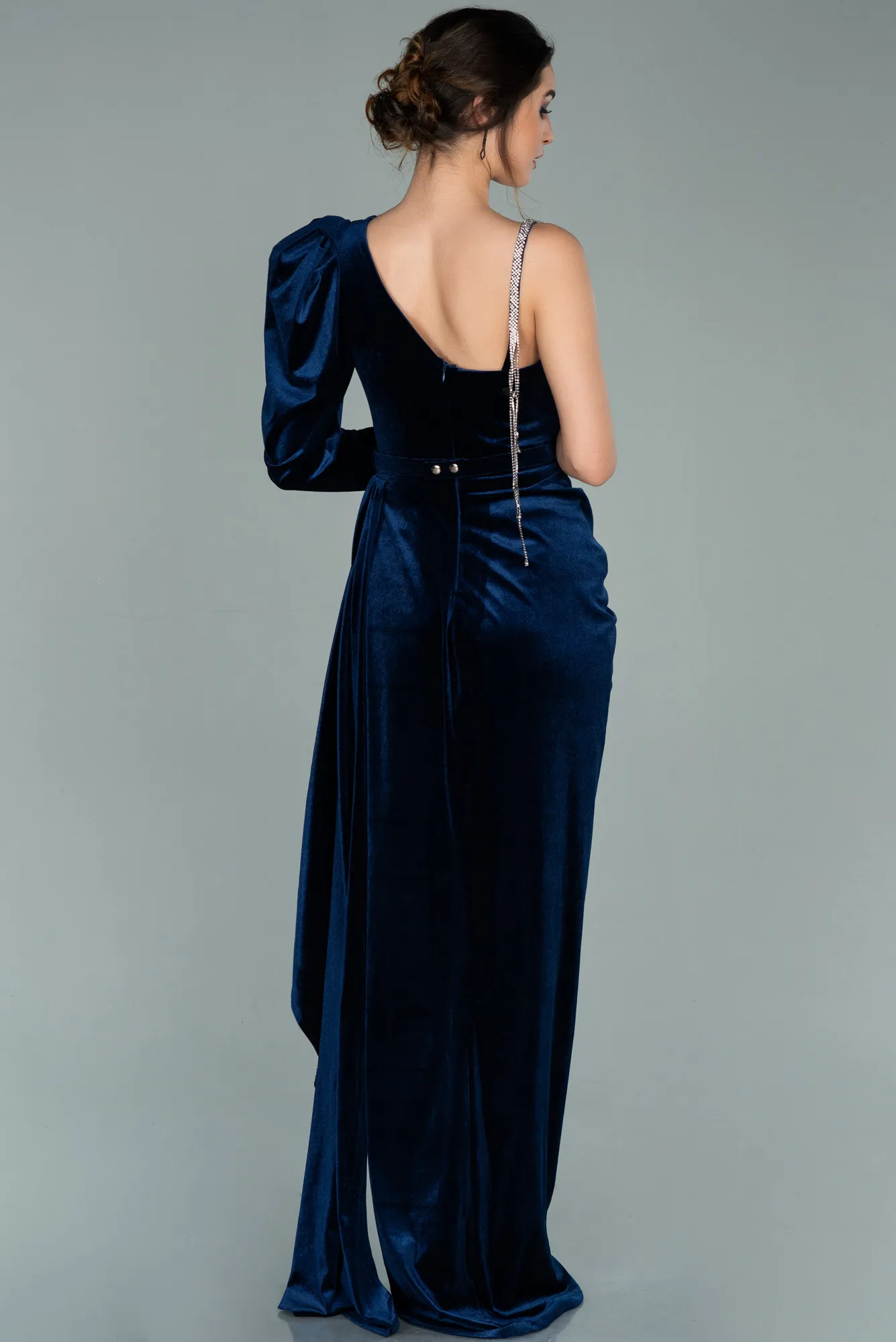 Navy Blue-Long Velvet Evening Dress ABU2074