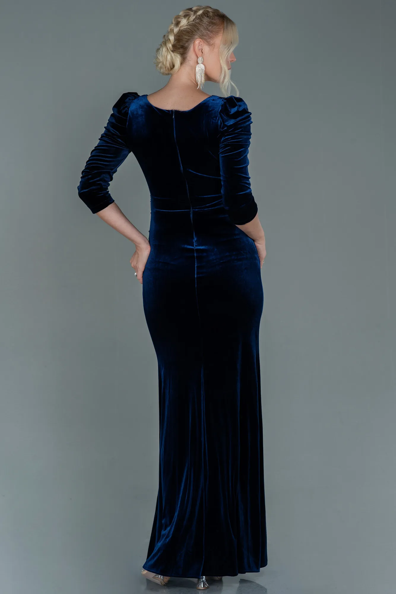 Navy Blue-Long Velvet Evening Dress ABU2604