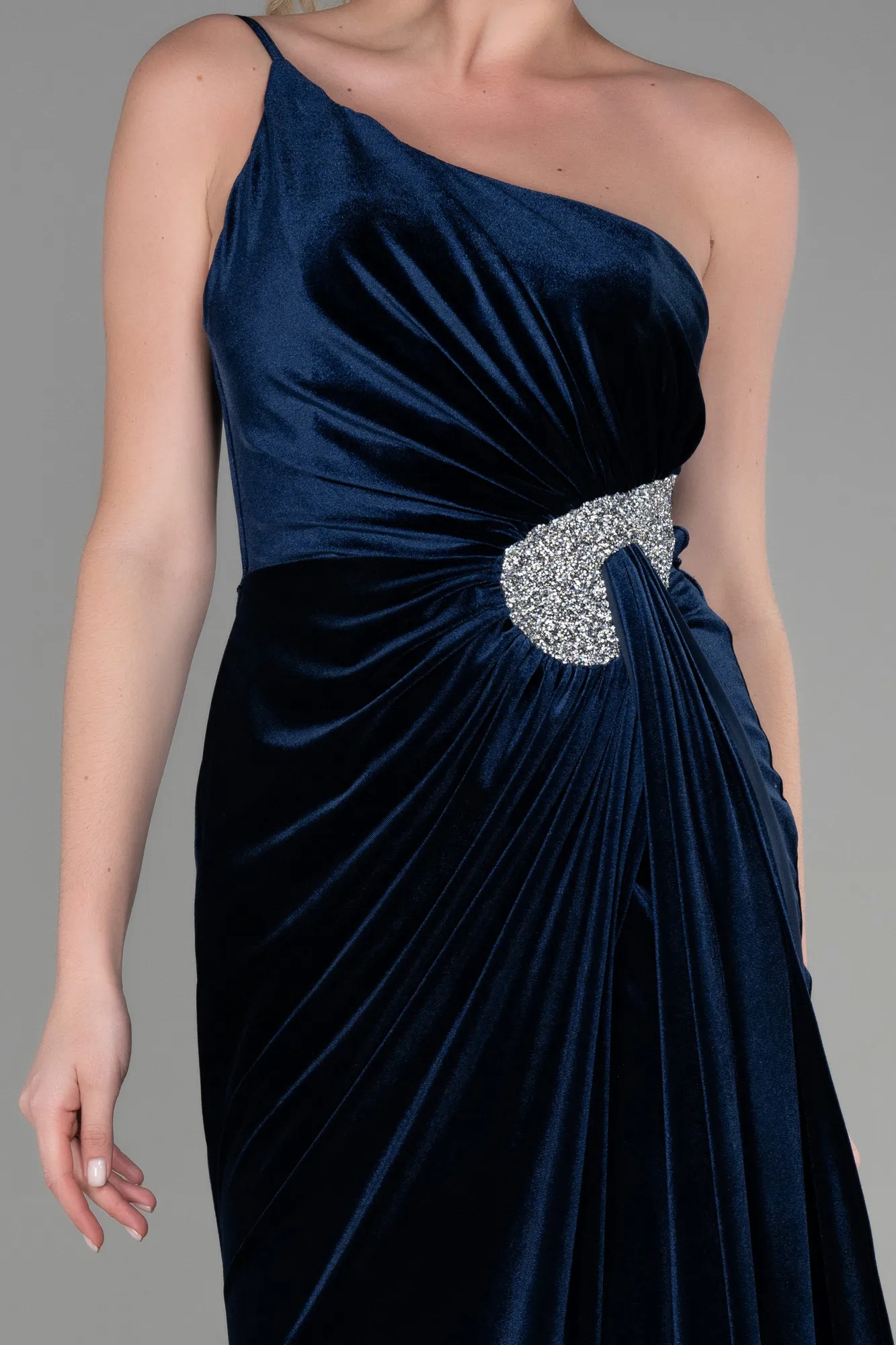 Navy Blue-Long Velvet Evening Dress ABU2626