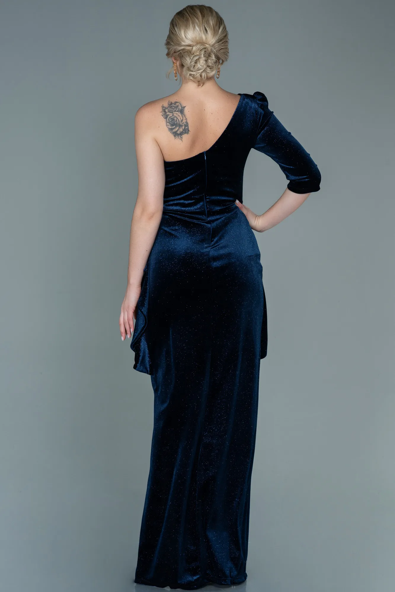 Navy Blue-Long Velvet Evening Dress ABU2666