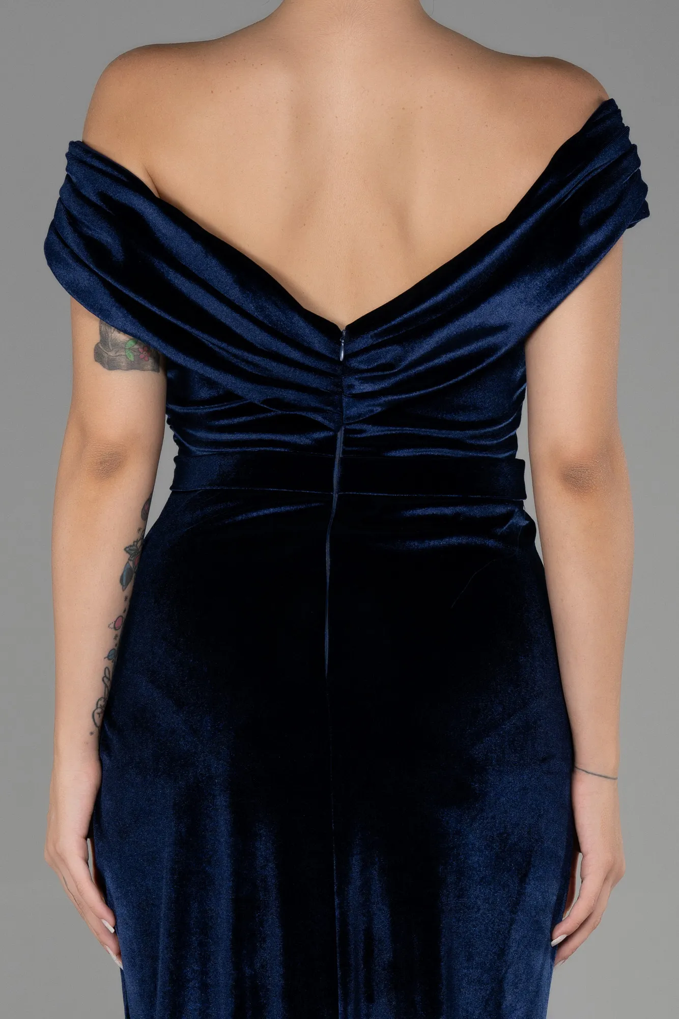 Navy Blue-Long Velvet Evening Dress ABU3330
