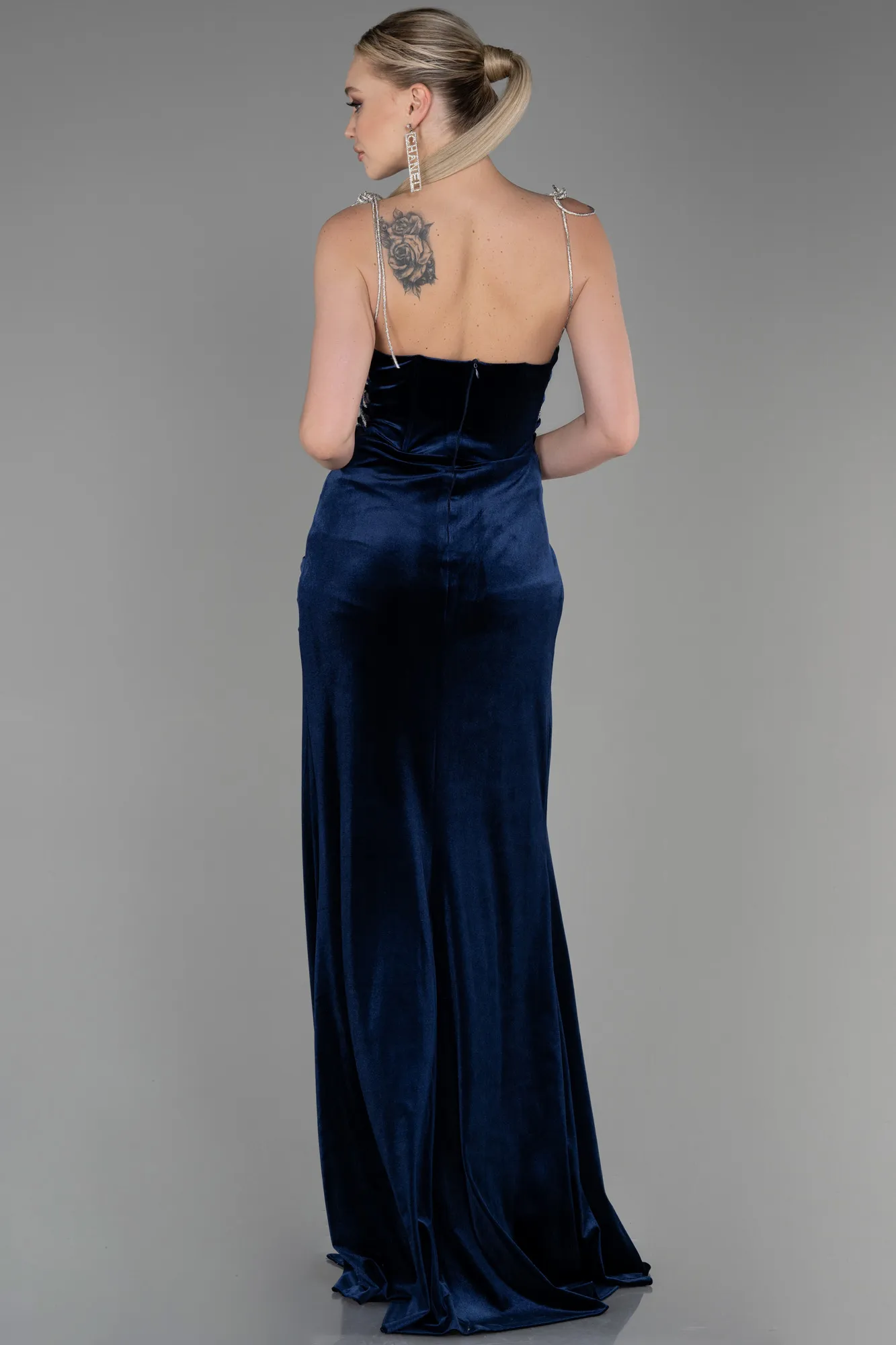 Navy Blue-Long Velvet Evening Dress ABU3337