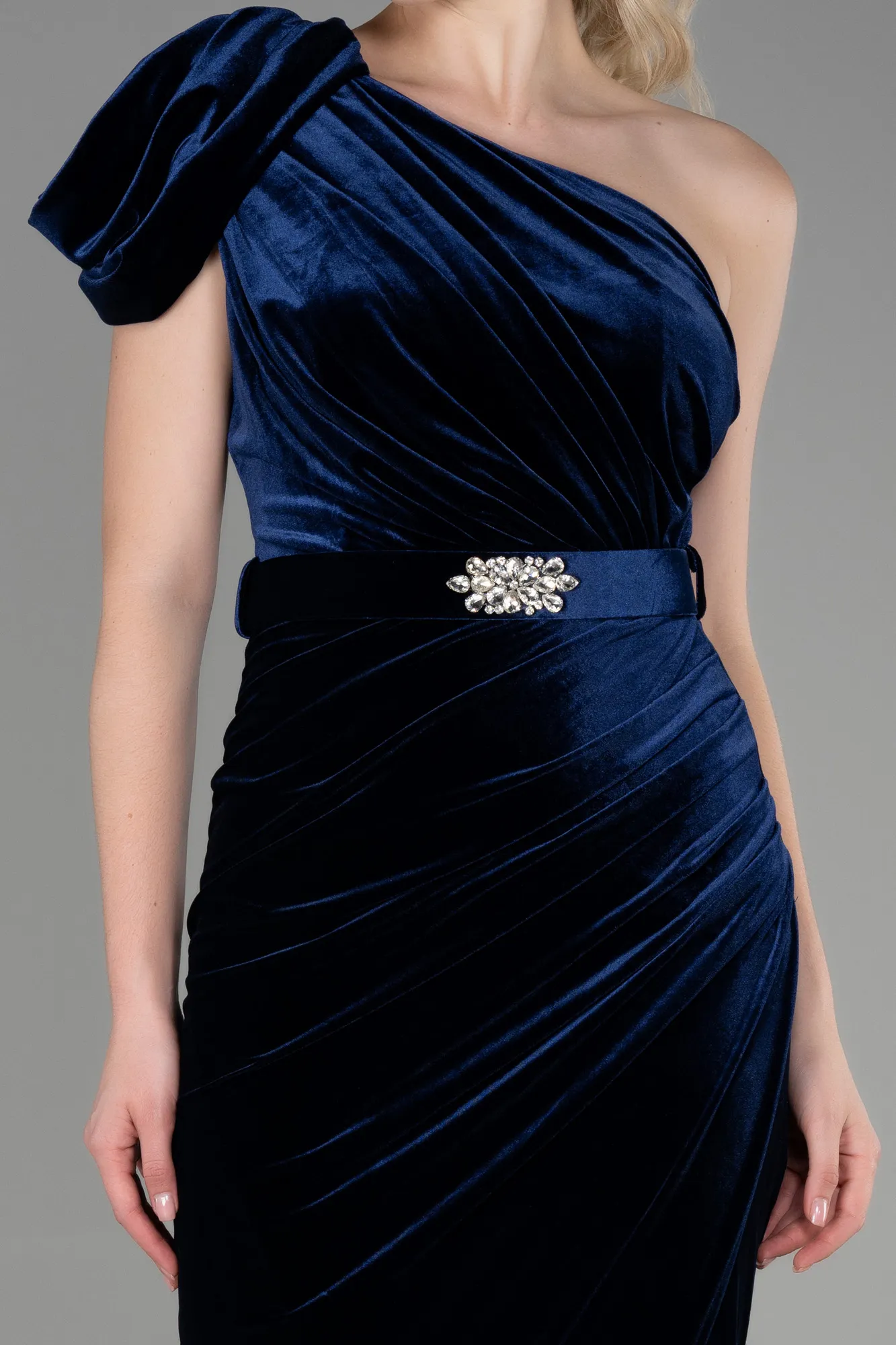 Navy Blue-Long Velvet Evening Dress ABU3350