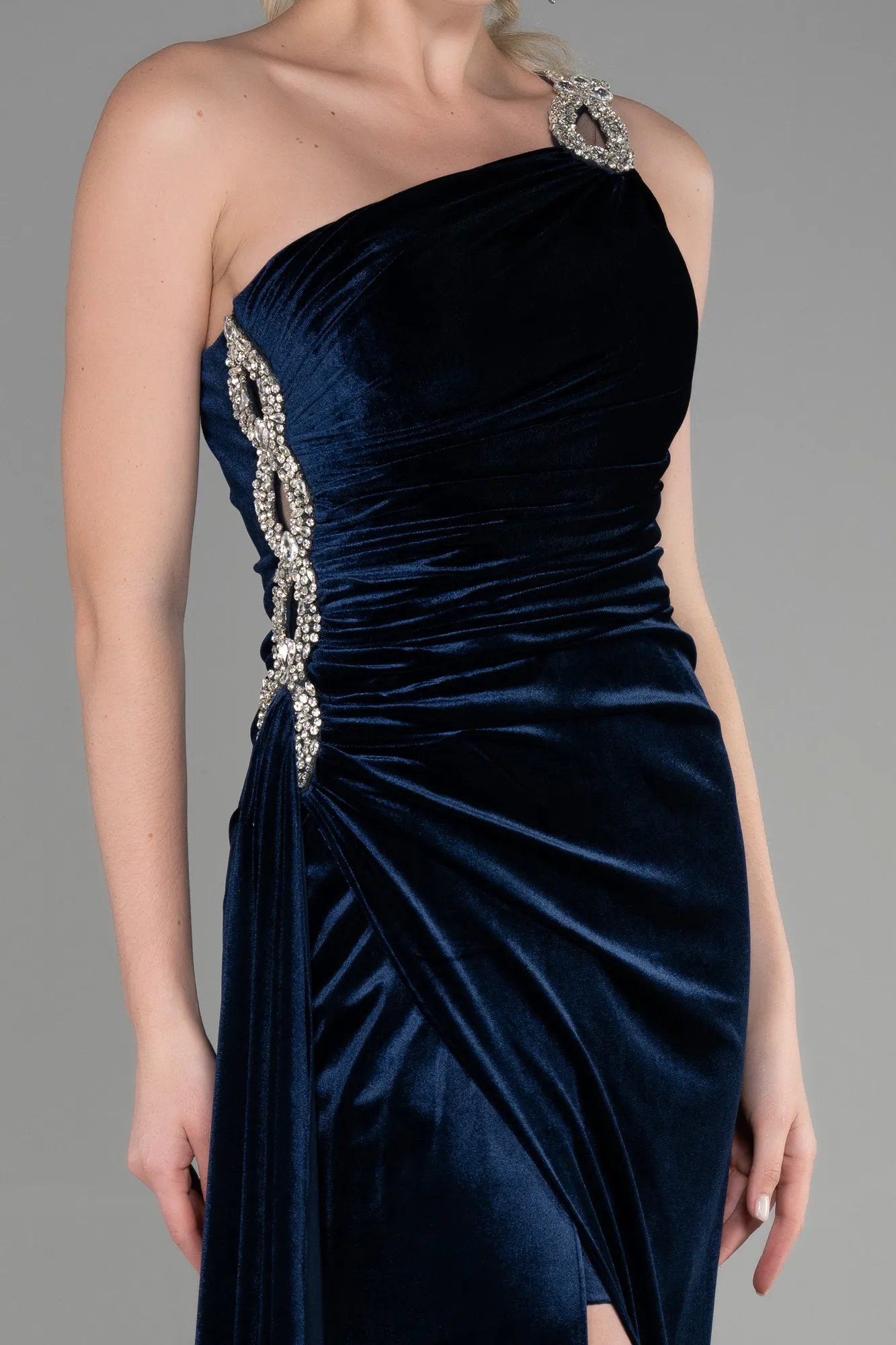 Navy Blue-Long Velvet Evening Dress ABU3365