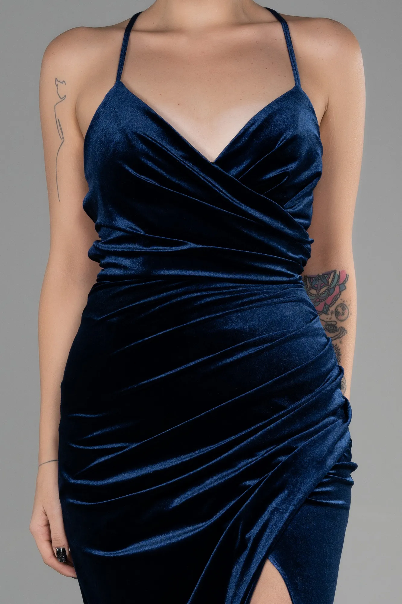 Navy Blue-Long Velvet Evening Dress ABU3366
