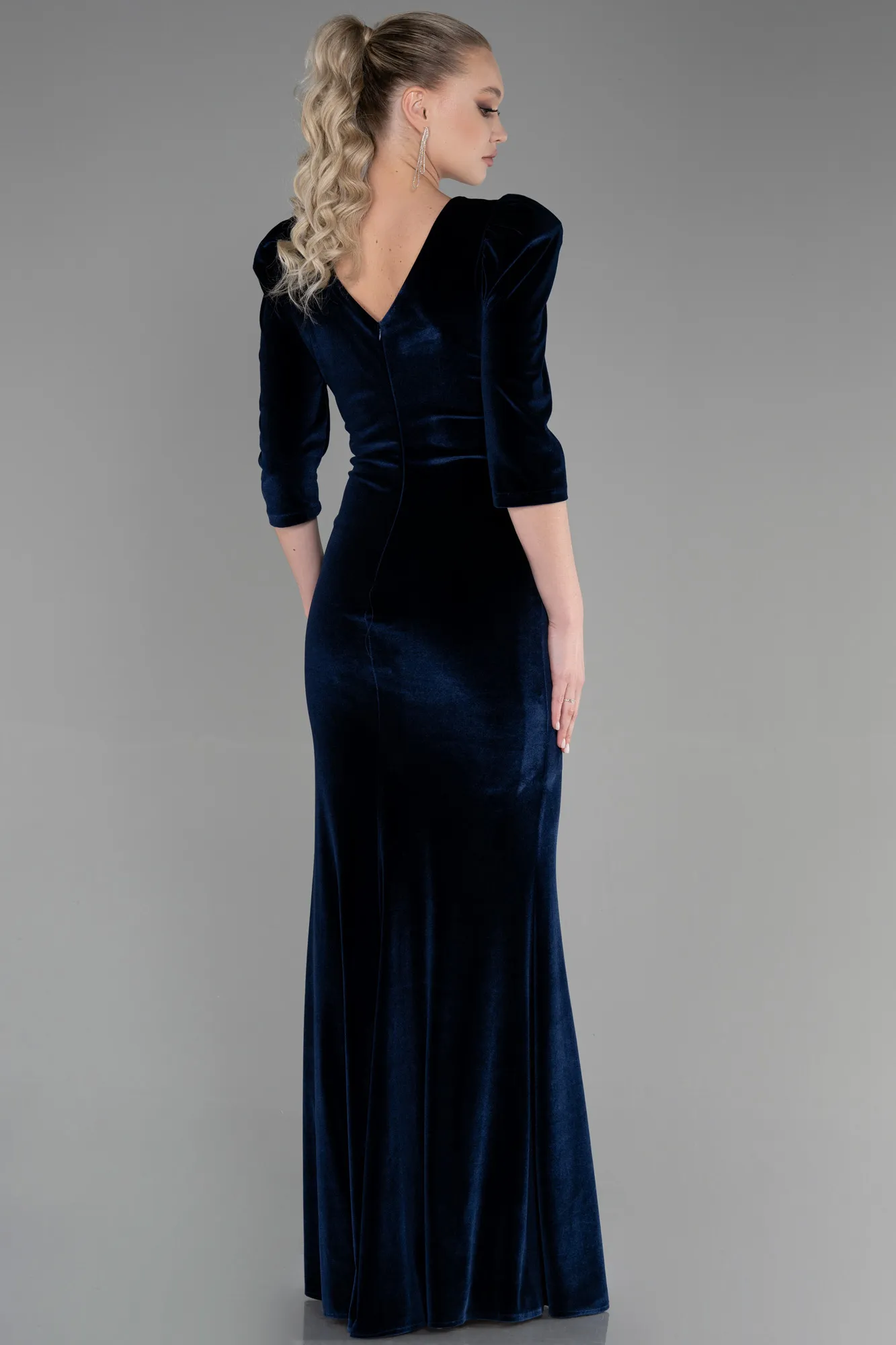 Navy Blue-Long Velvet Evening Dress ABU3386