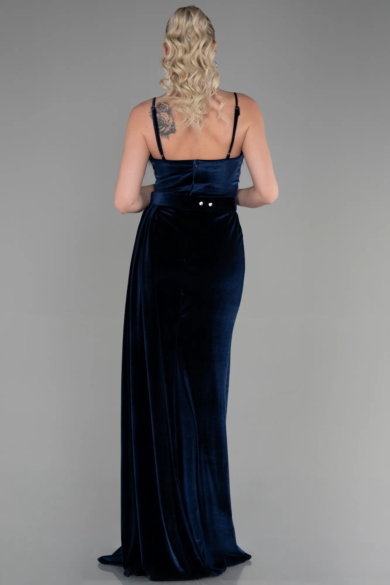 Navy Blue-Long Velvet Evening Dress ABU3387