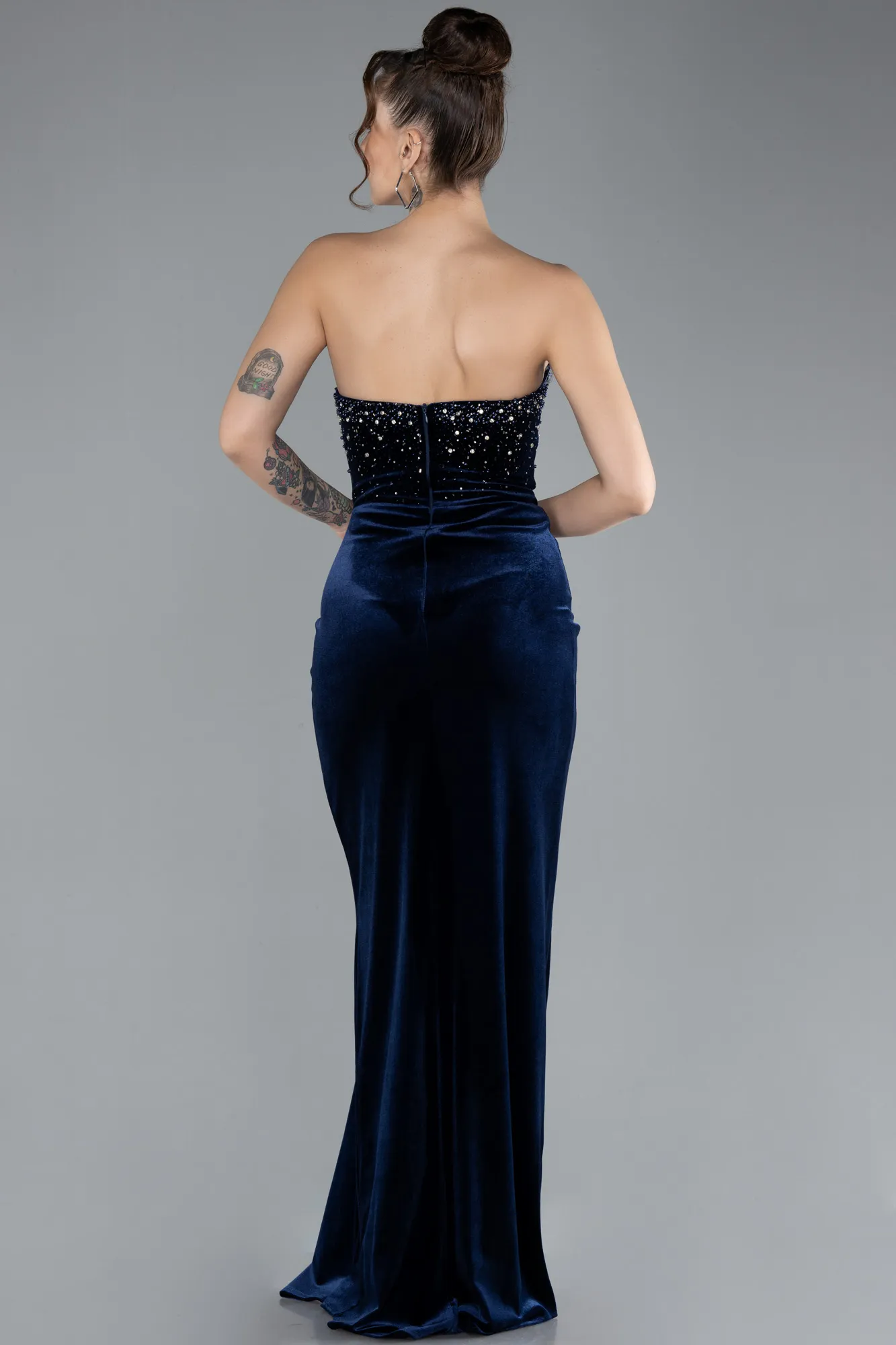 Navy Blue-Long Velvet Evening Dress ABU4405