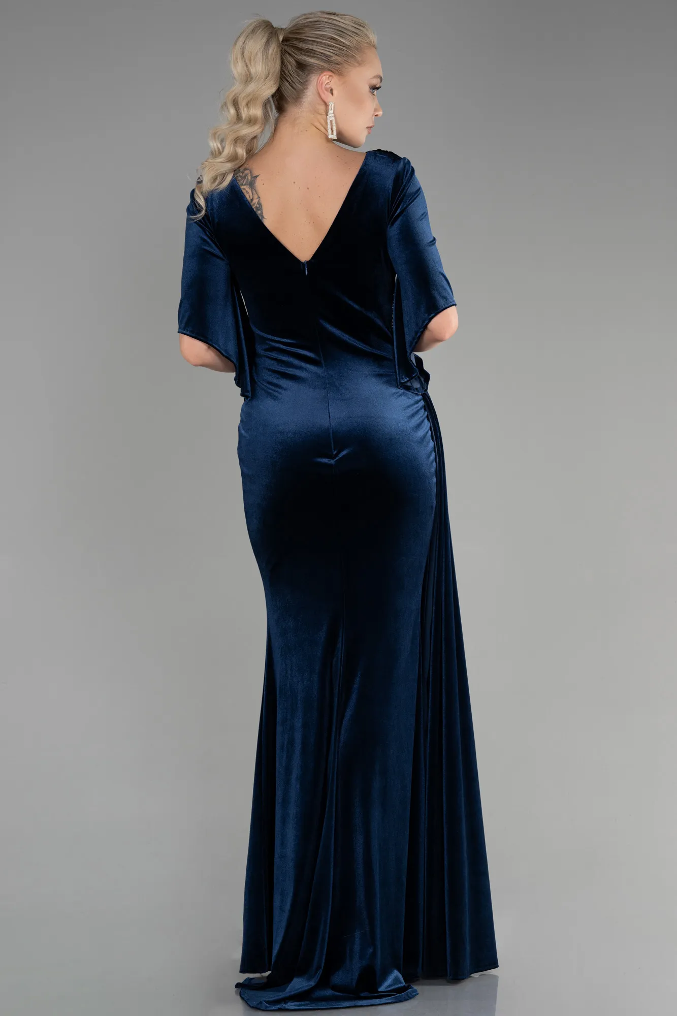 Navy Blue-Long Velvet Mermaid Evening Dress ABU3369