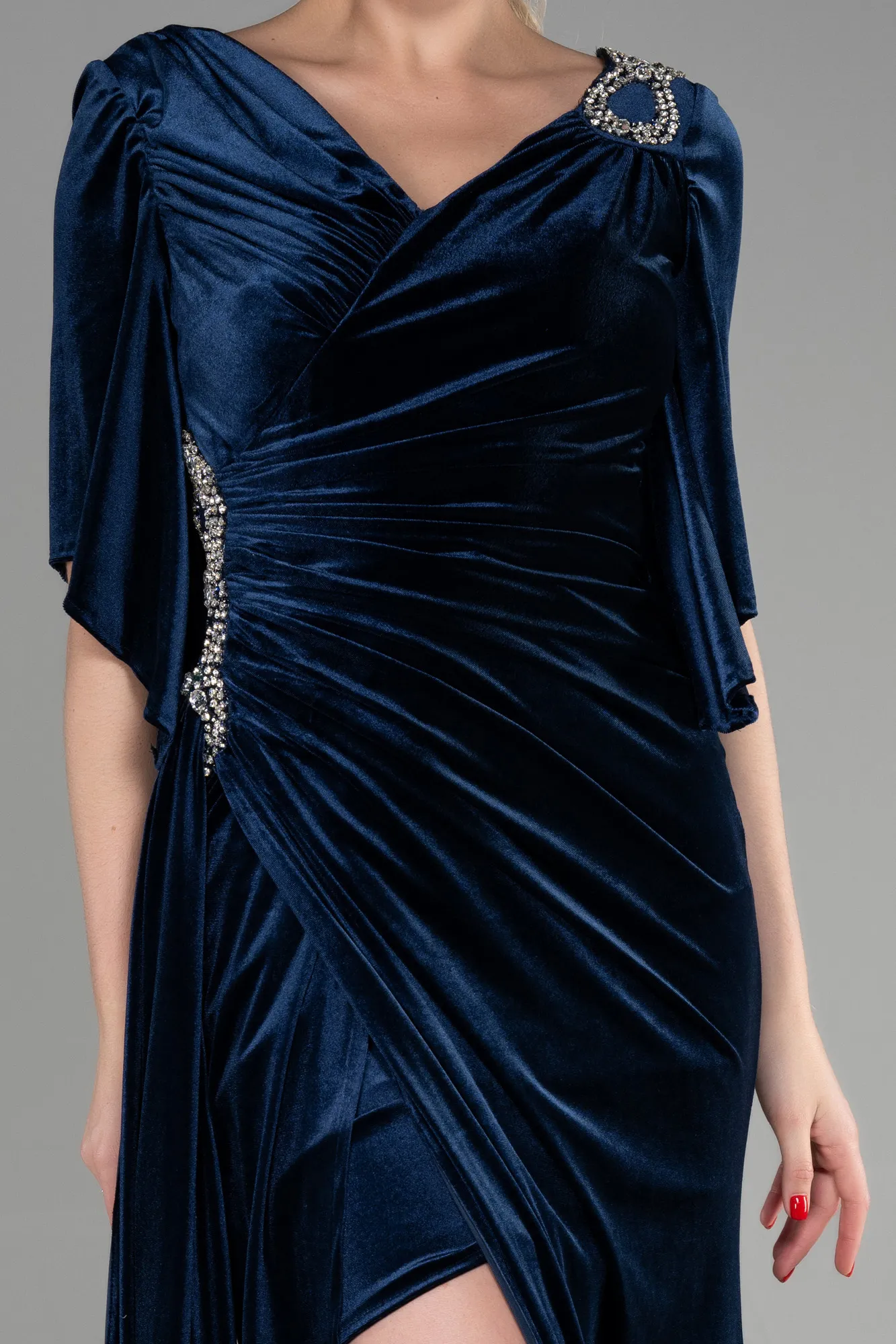 Navy Blue-Long Velvet Mermaid Evening Dress ABU3369