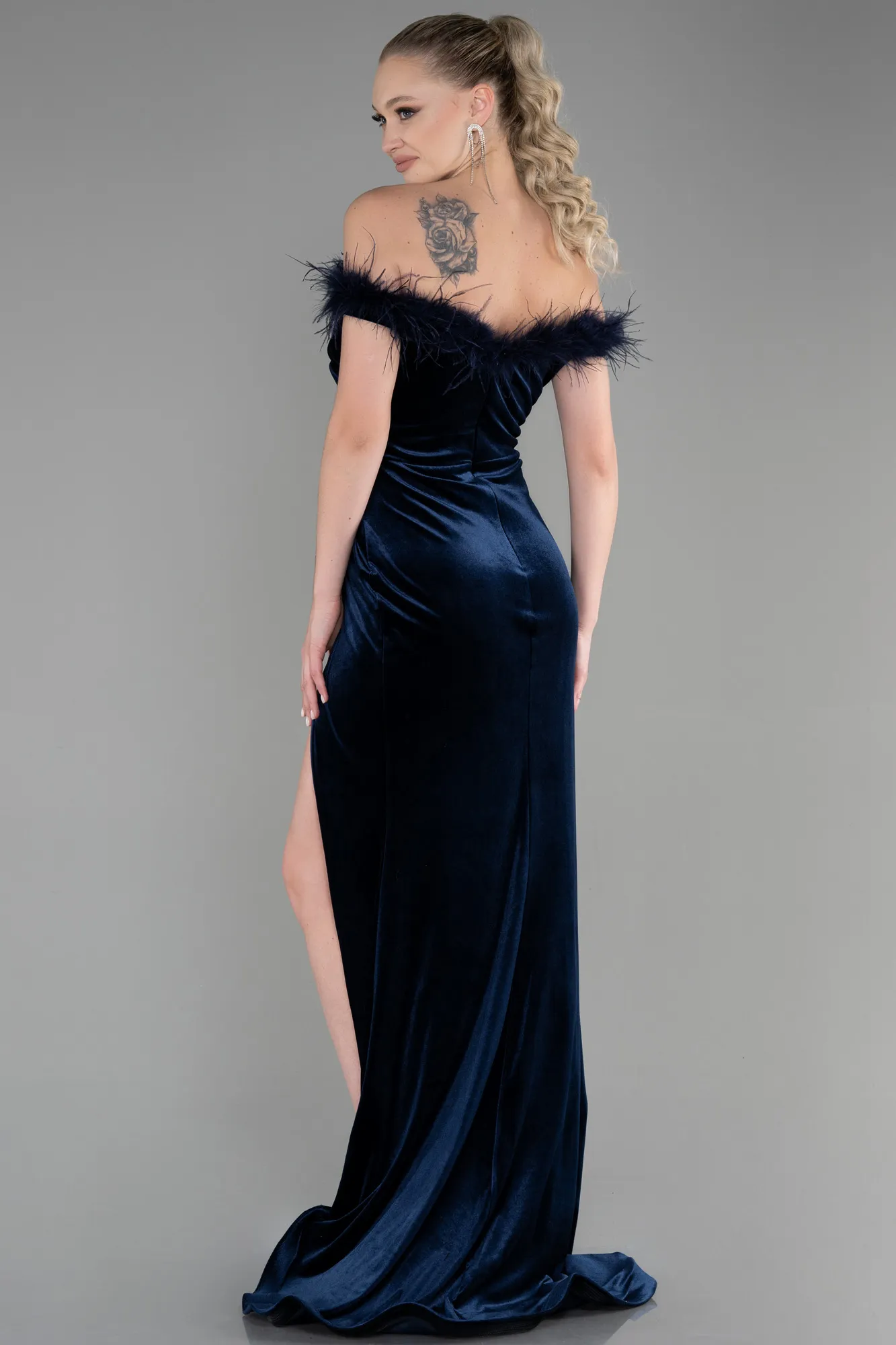 Navy Blue-Long Velvet Mermaid Evening Dress ABU3392
