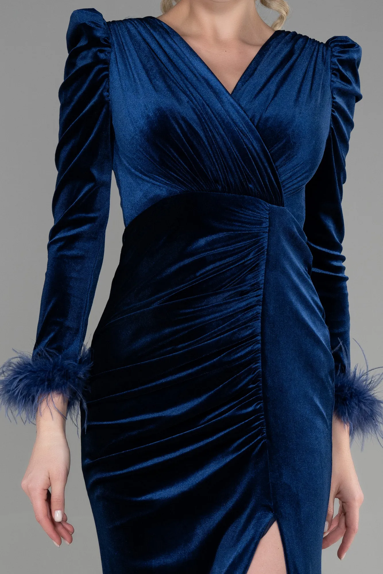 Navy Blue-Long Velvet Mermaid Prom Dress ABU3393