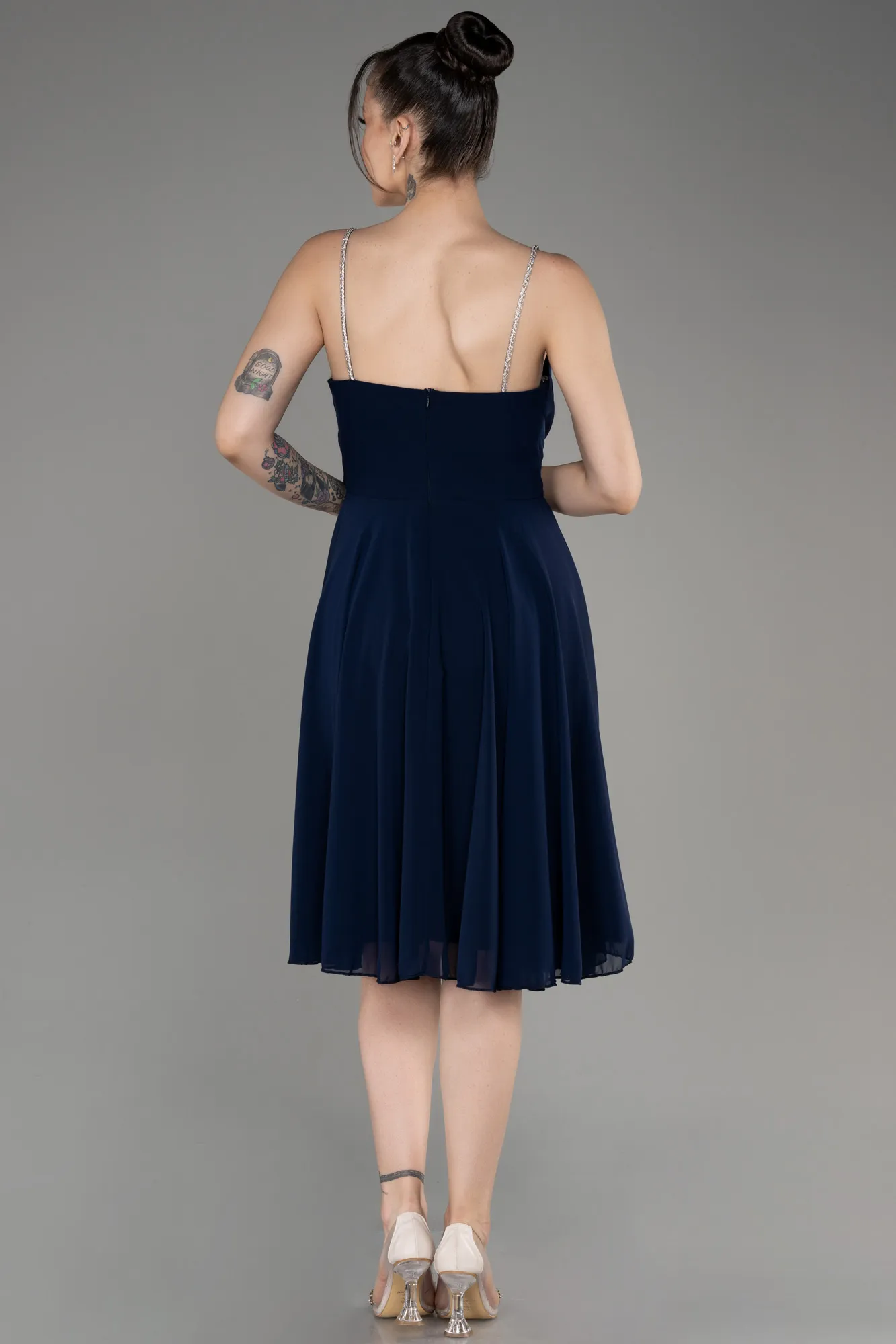 Navy Blue-Midi Chiffon Evening Dress ABK1986