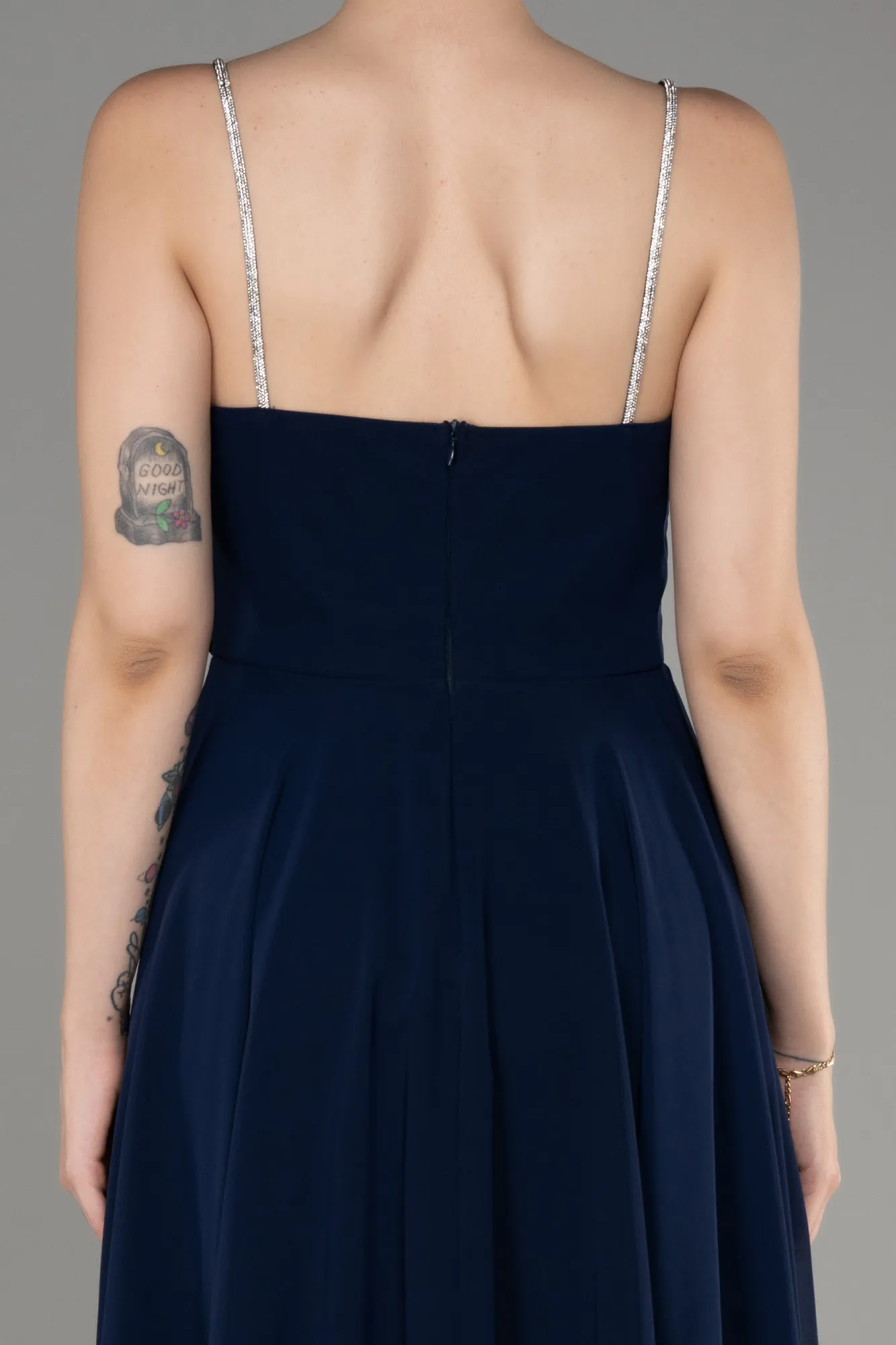 Navy Blue-Midi Chiffon Evening Dress ABK1986