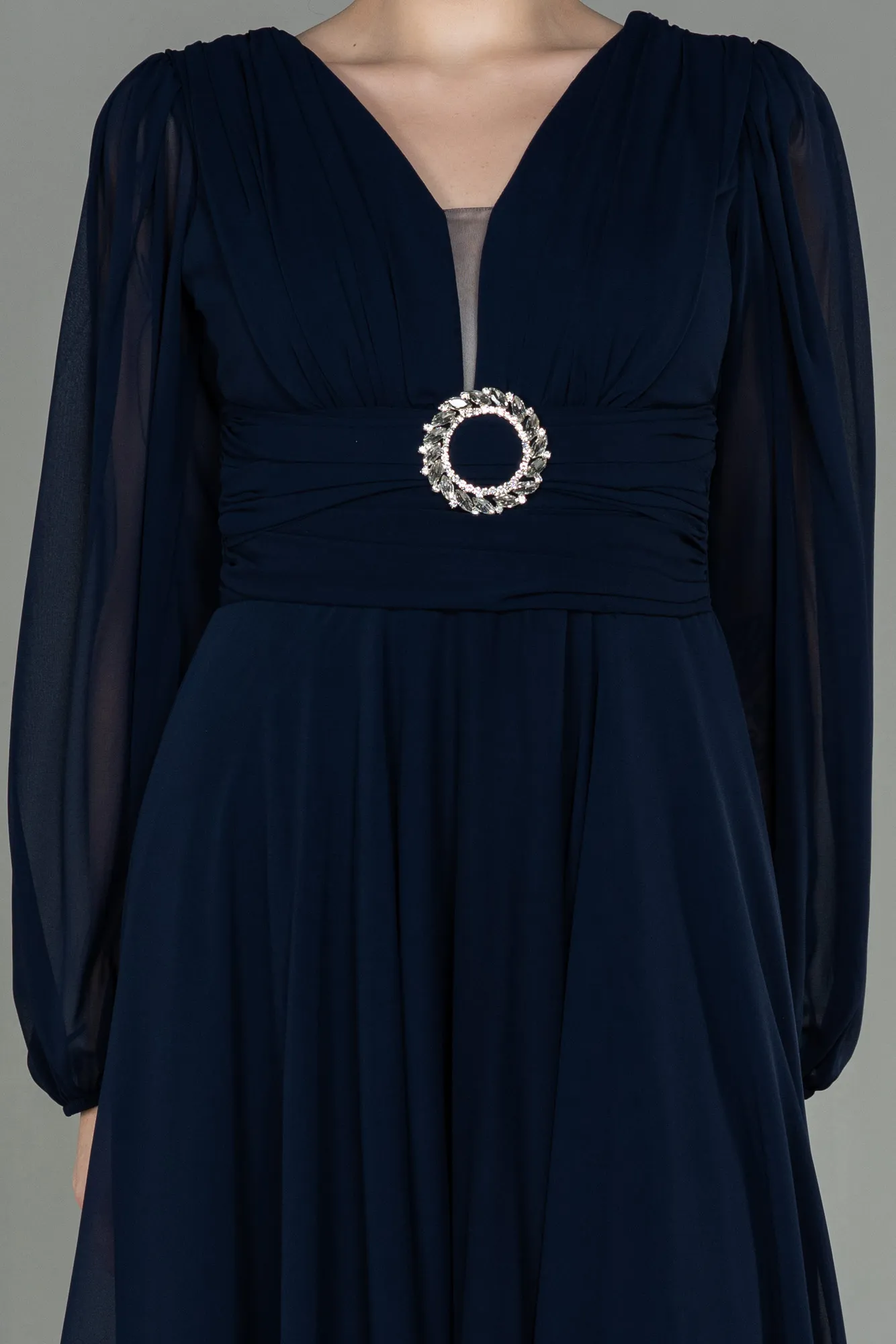 Navy Blue-Midi Chiffon Invitation Dress ABK1667