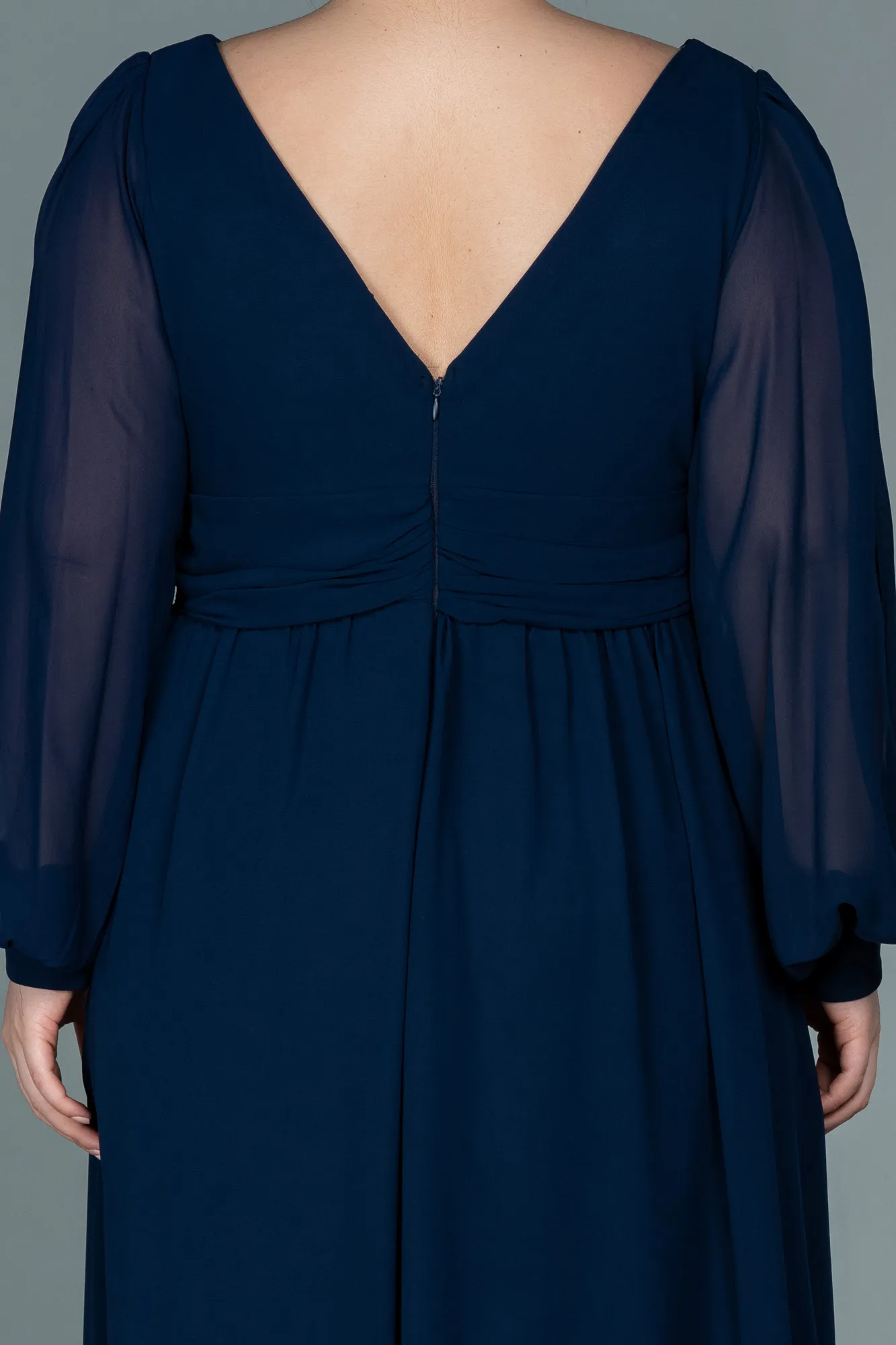 Navy Blue-Midi Chiffon Plus Size Evening Dress ABK1565