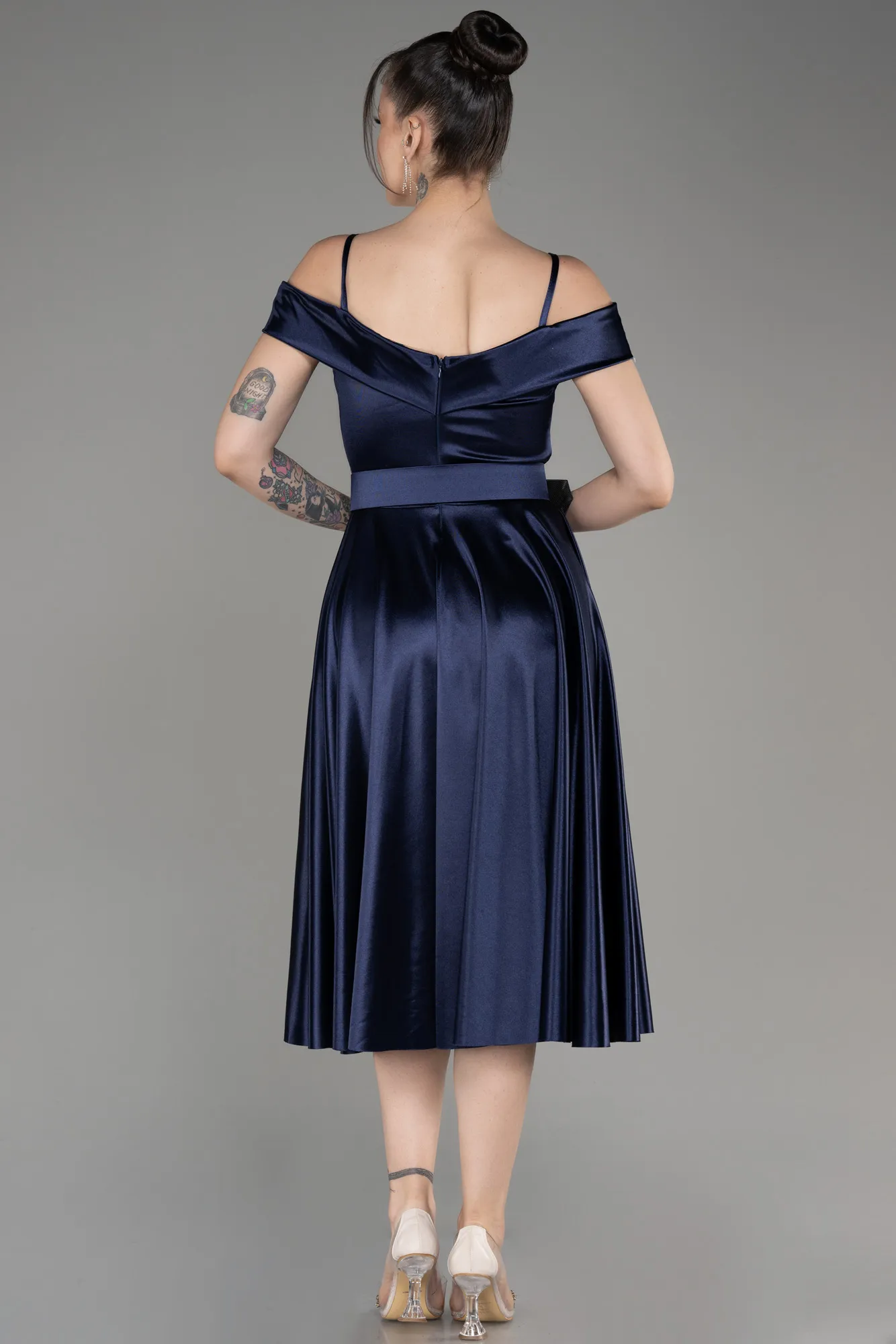 Navy Blue-Midi Cocktail Satin Dress ABK2080