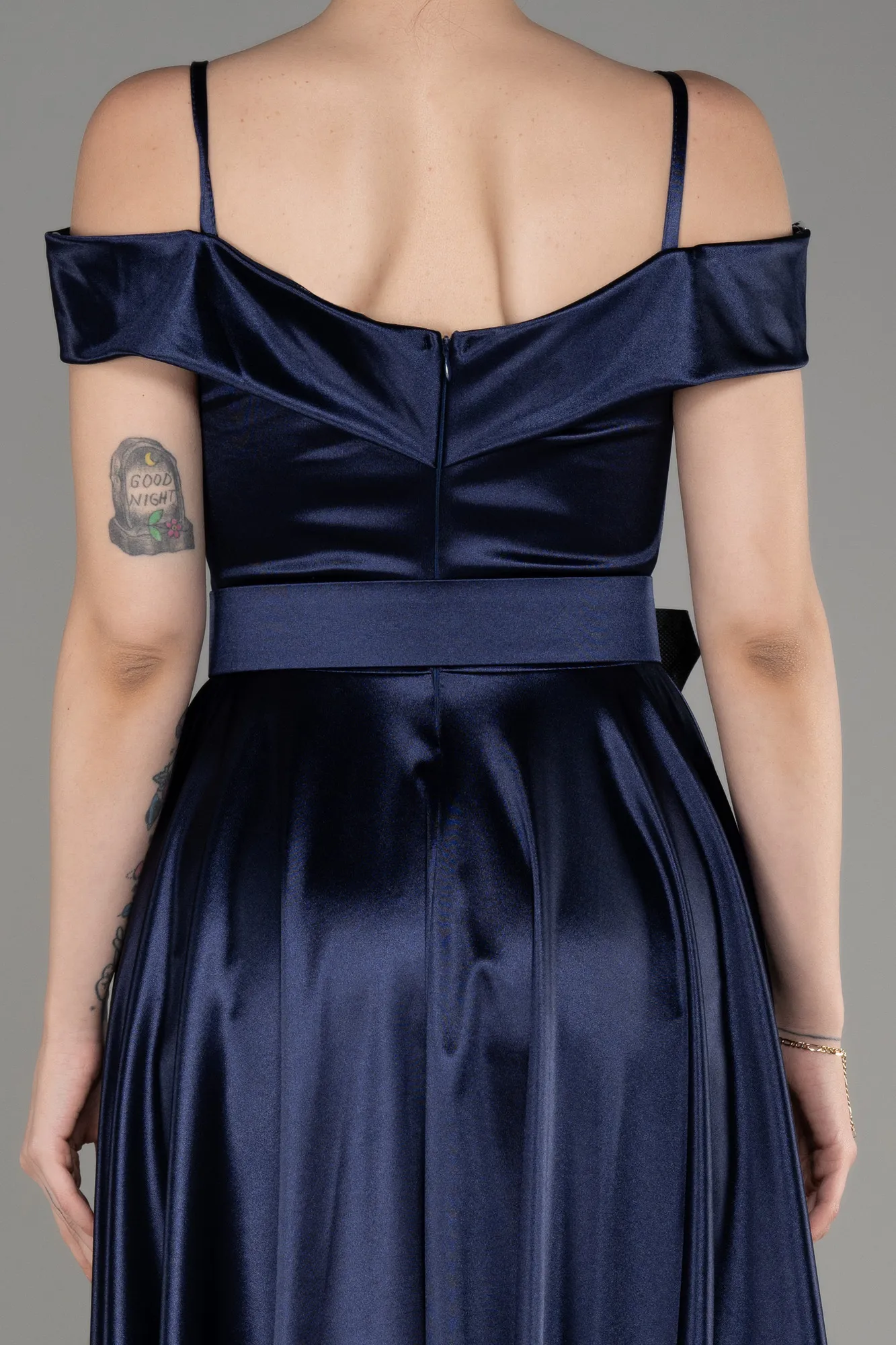 Navy Blue-Midi Cocktail Satin Dress ABK2080