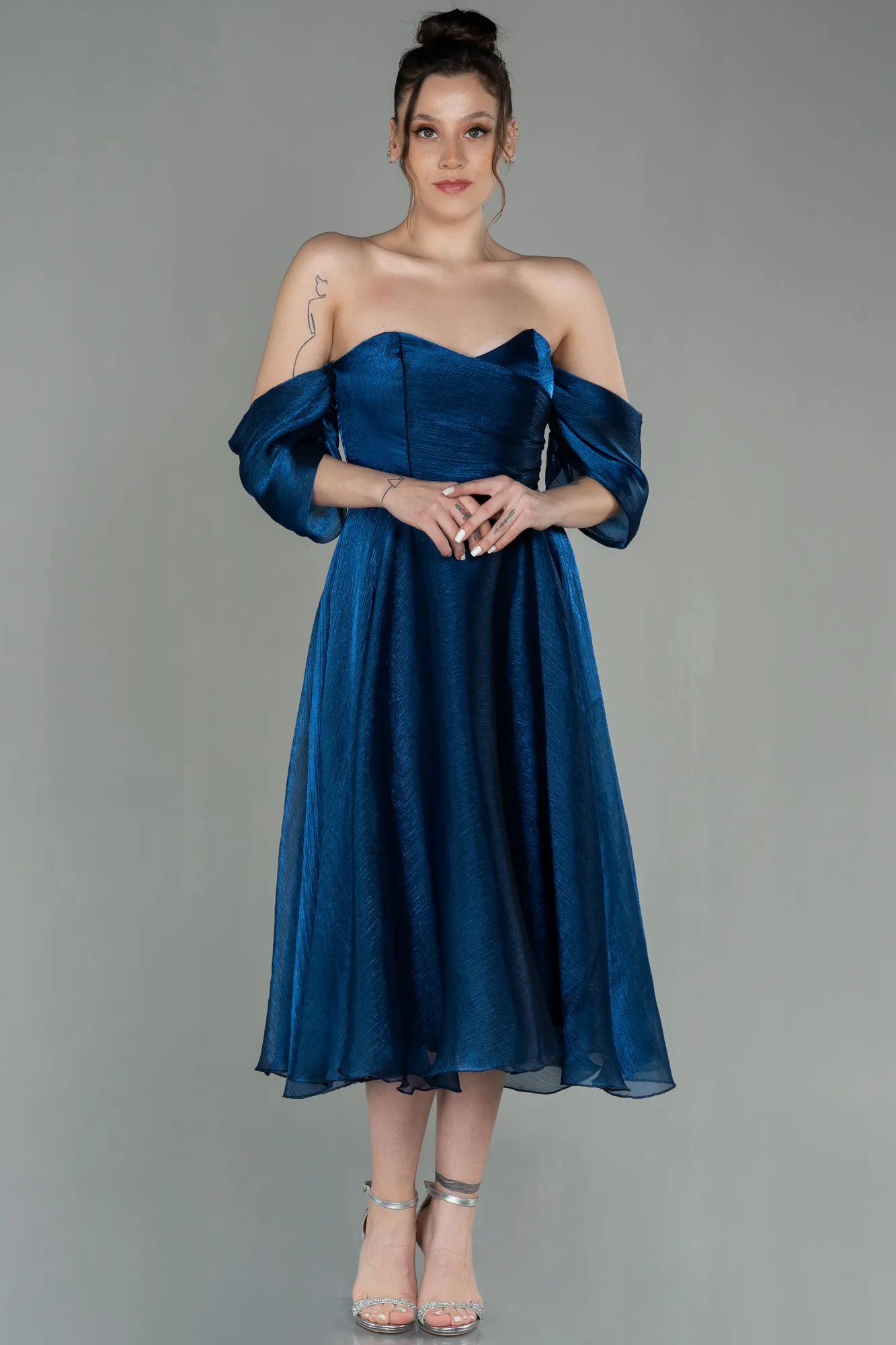 Navy Blue-Midi Evening Dress ABK1850