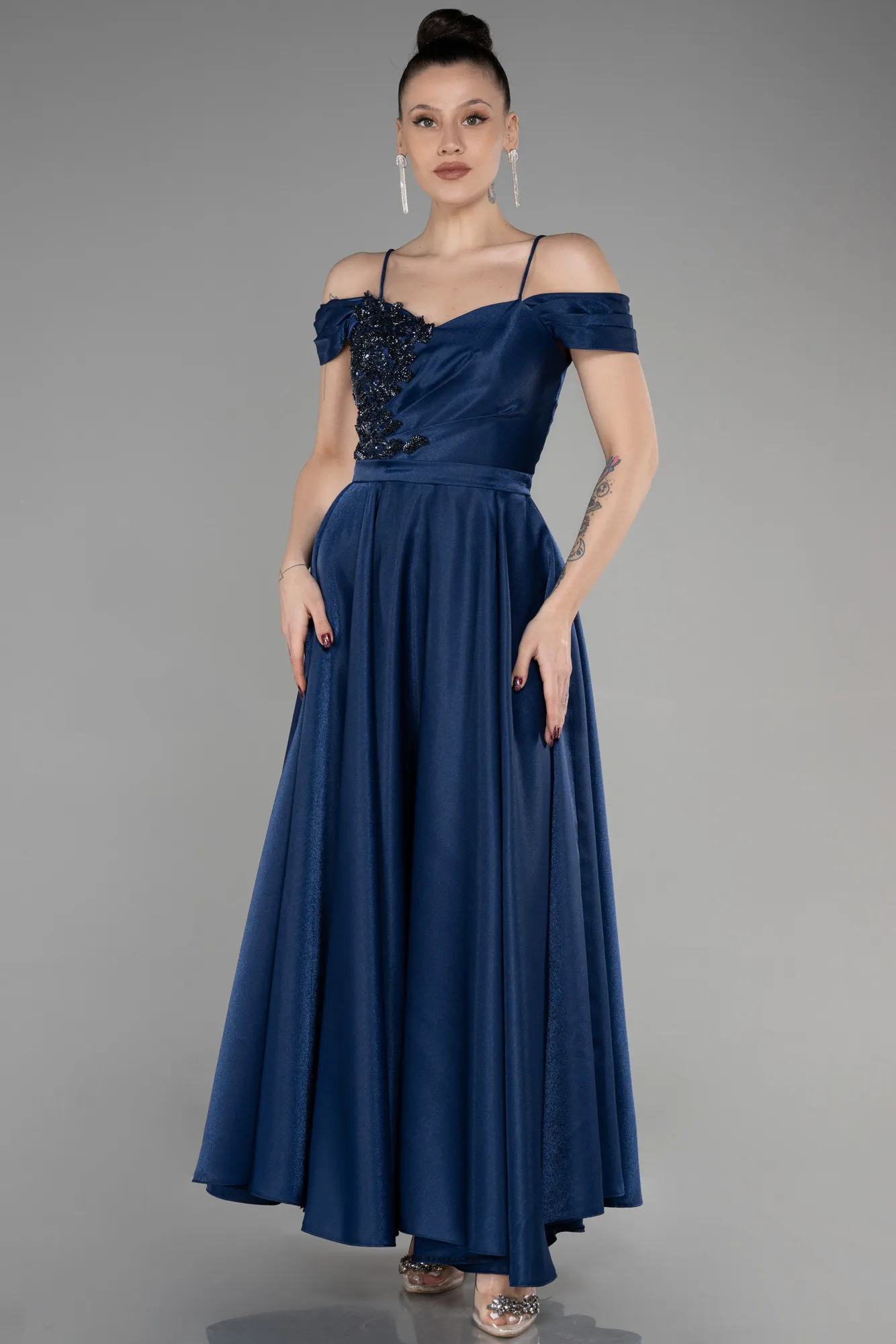 Navy Blue-Midi Evening Dress ABK1946