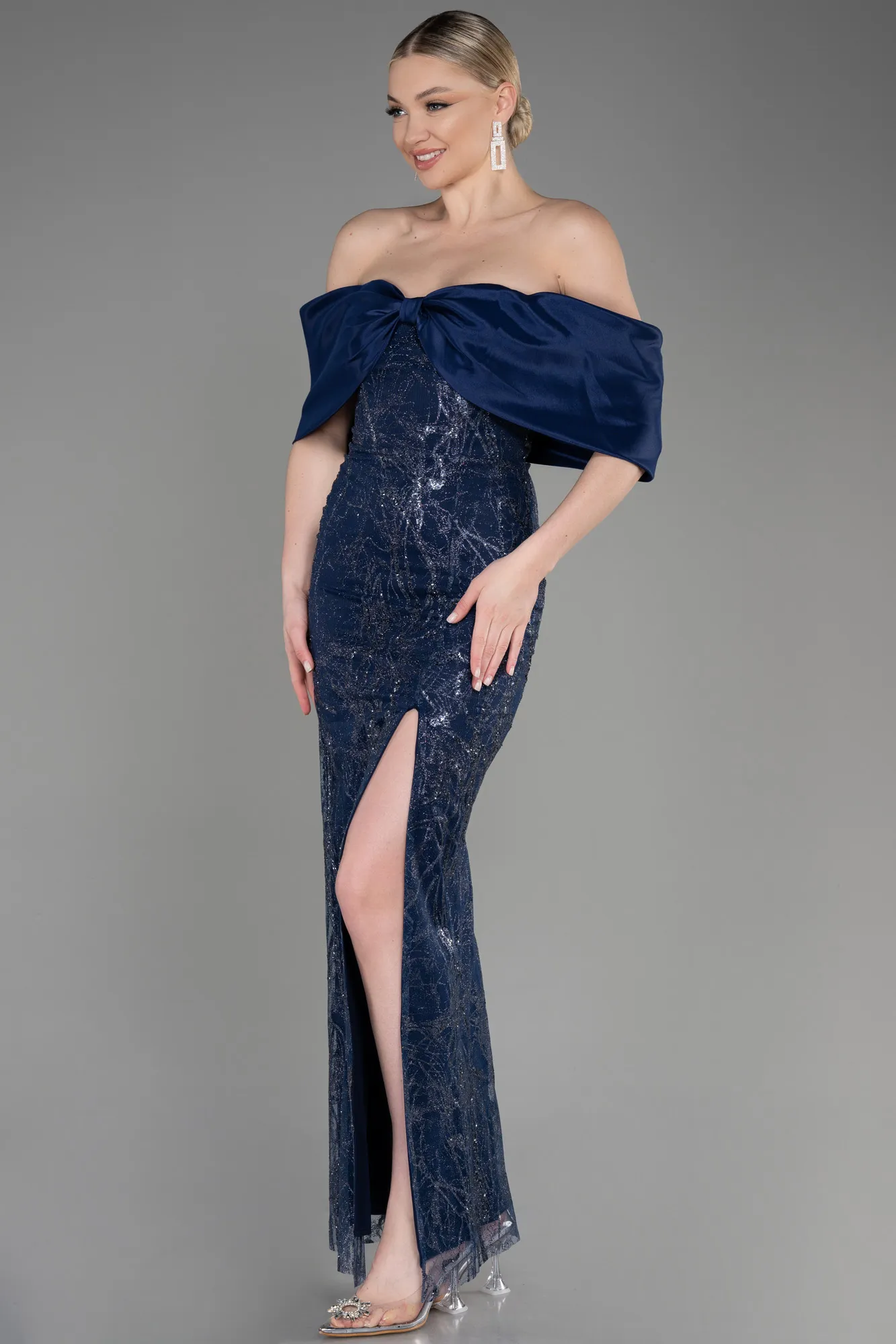 Navy Blue-Midi Evening Dress ABK2064