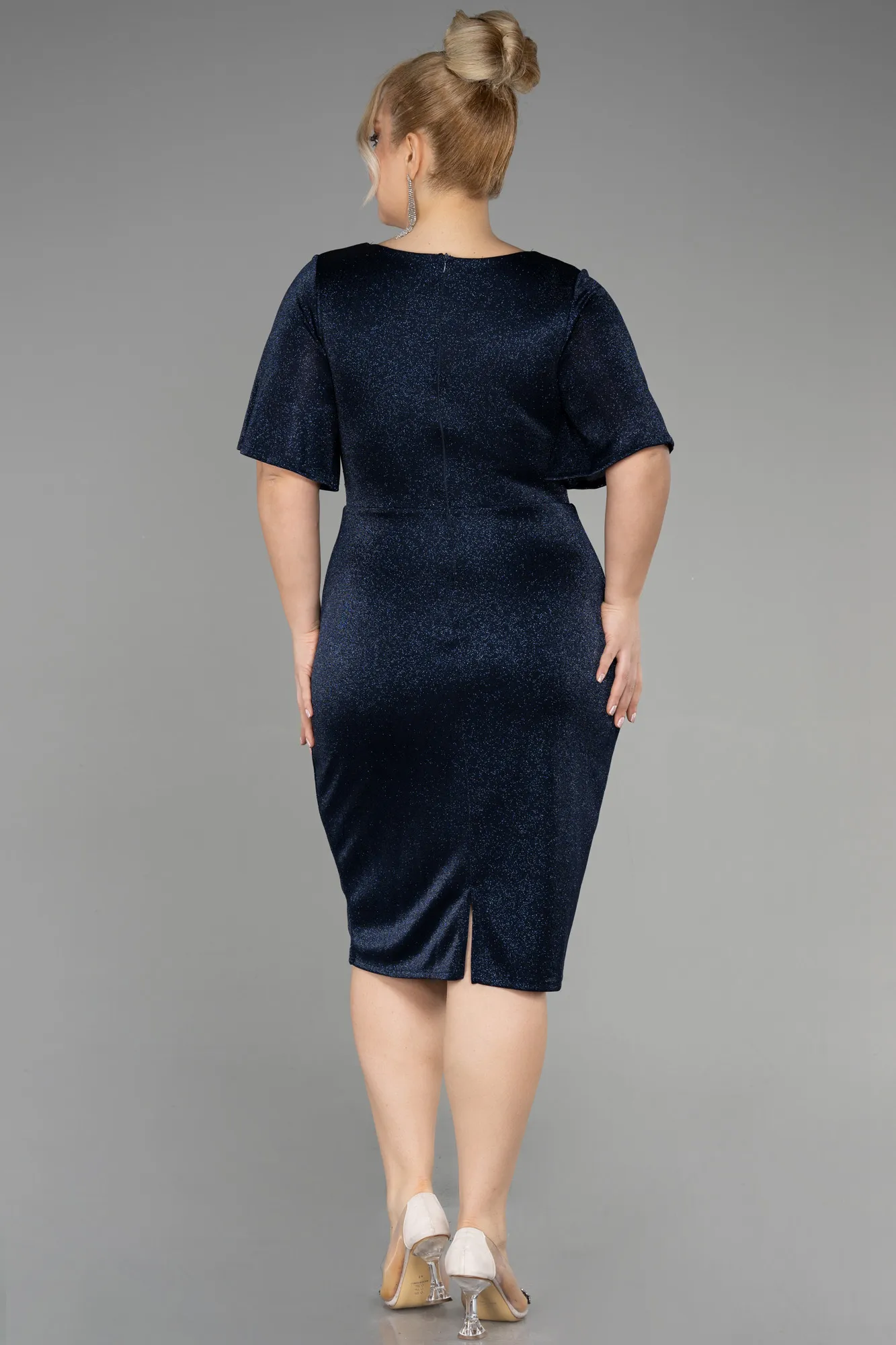 Navy Blue-Midi Plus Size Cocktail Dress ABK1942