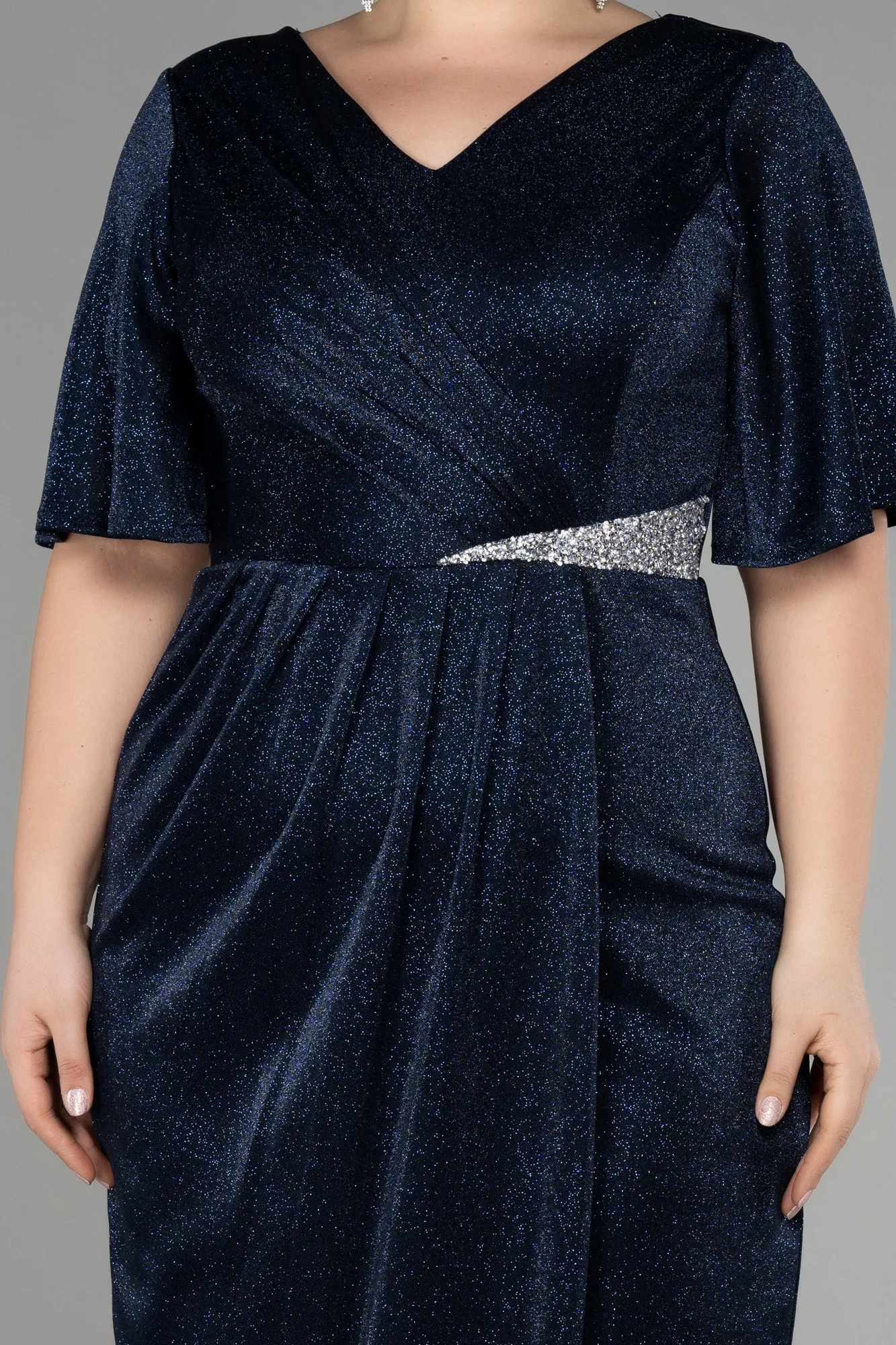 Navy Blue-Midi Plus Size Cocktail Dress ABK1942