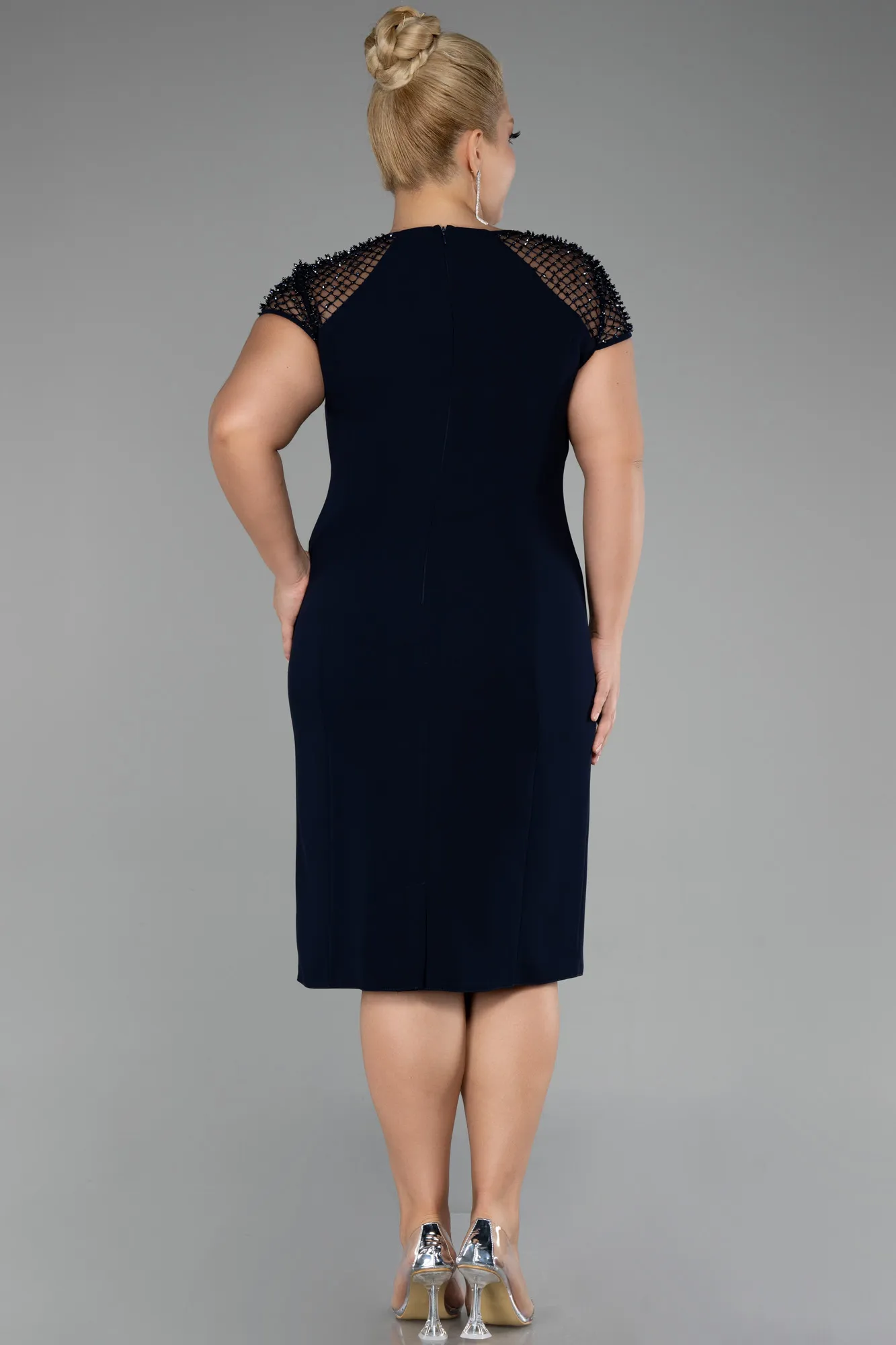 Navy Blue-Midi Plus Size Cocktail Dress ABK1949