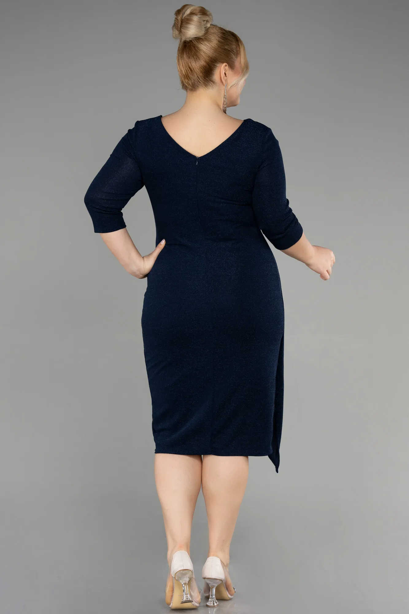 Navy Blue-Capri Sleeve Midi Plus Size Evening Dress ABK1950