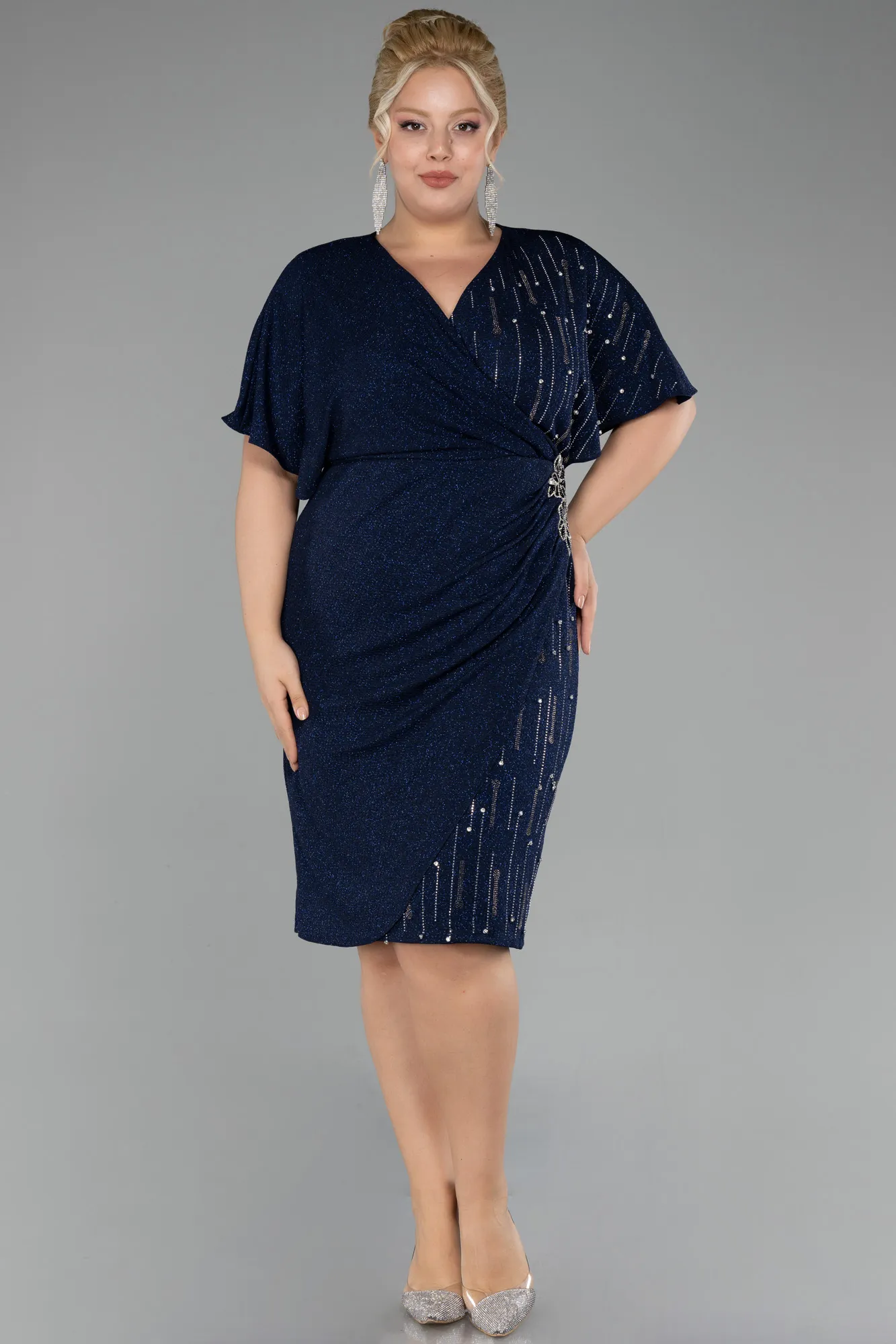 Navy Blue-Midi Plus Size Cocktail Dress ABK2145