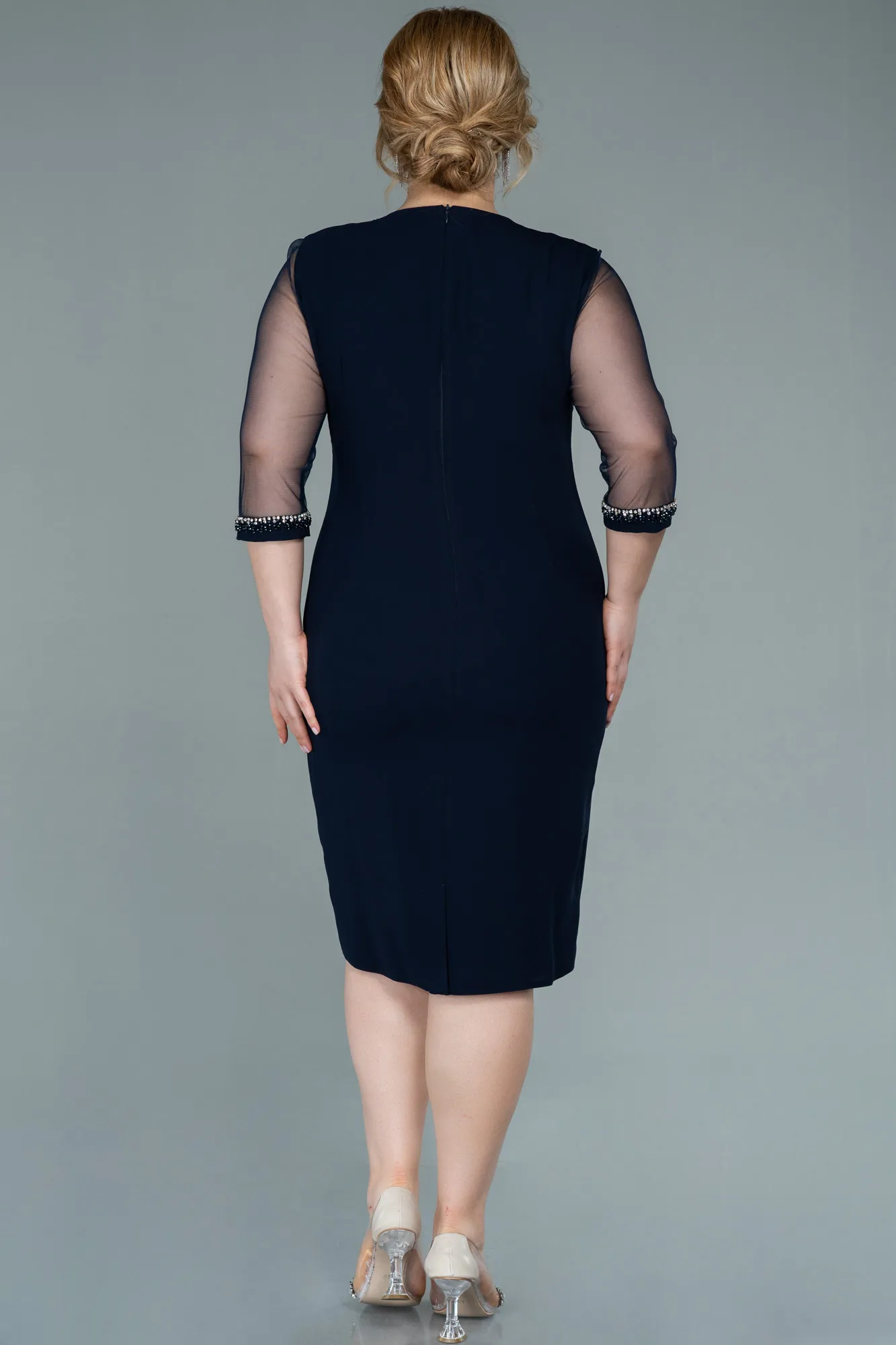 Navy Blue-Midi Plus Size Evening Dress ABK1339