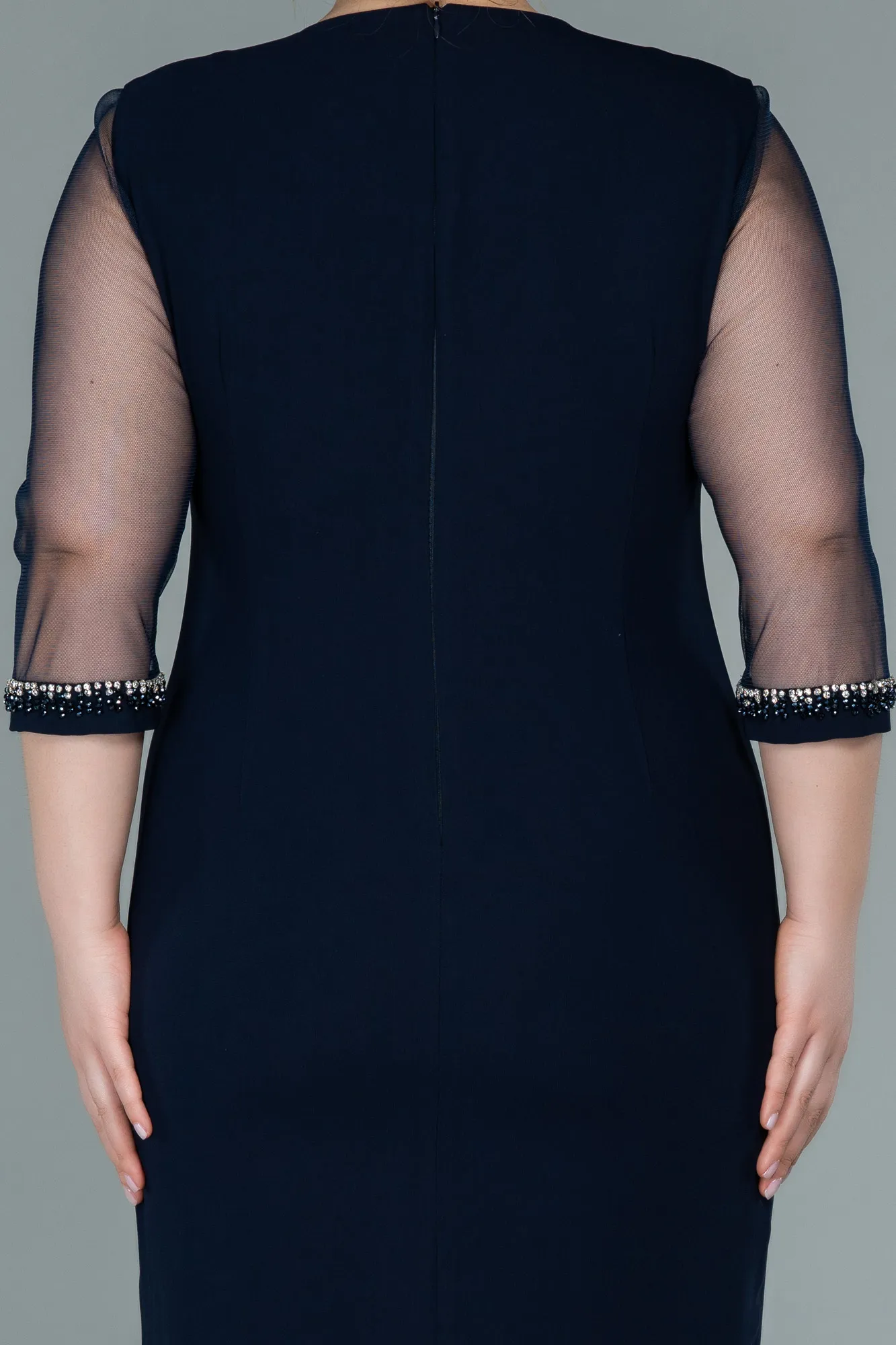 Navy Blue-Midi Plus Size Evening Dress ABK1339