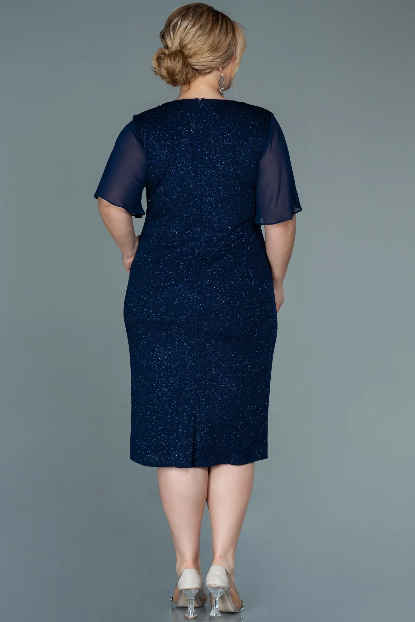 Navy Blue-Midi Plus Size Evening Dress ABK1511