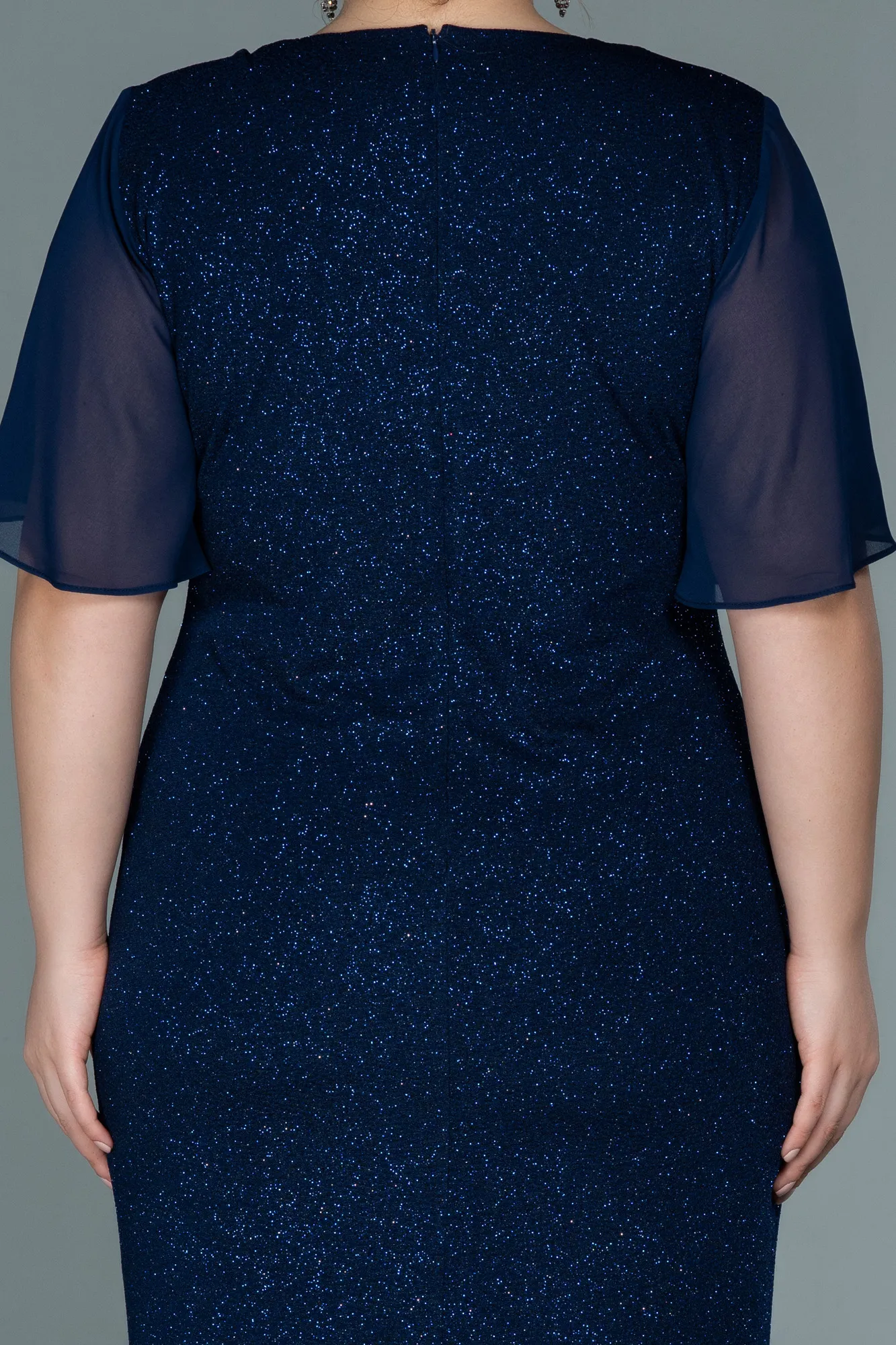 Navy Blue-Midi Plus Size Evening Dress ABK1511